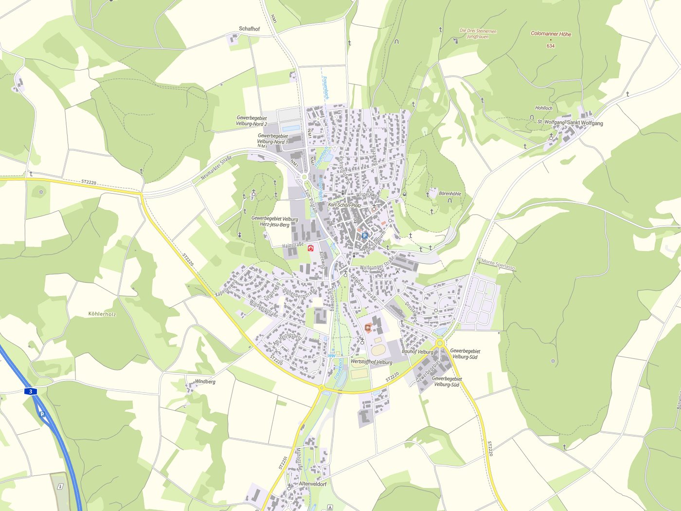 Kartenausschnitt Velburg mit Gewässern