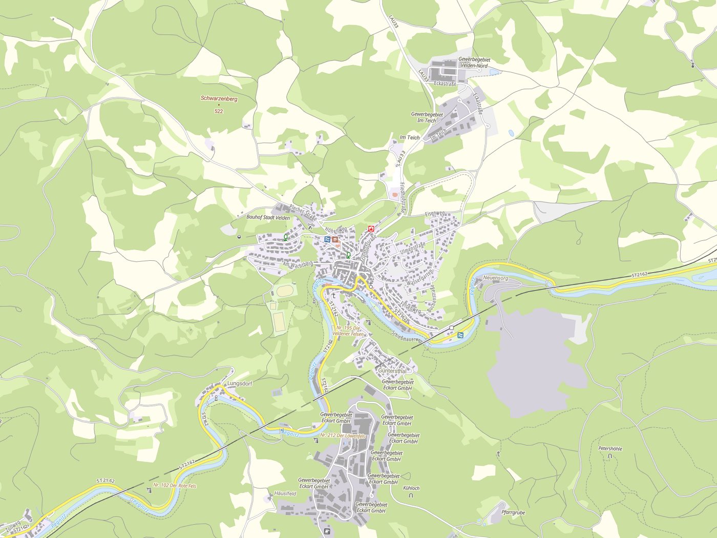 Kartenausschnitt Velden mit Gewässern