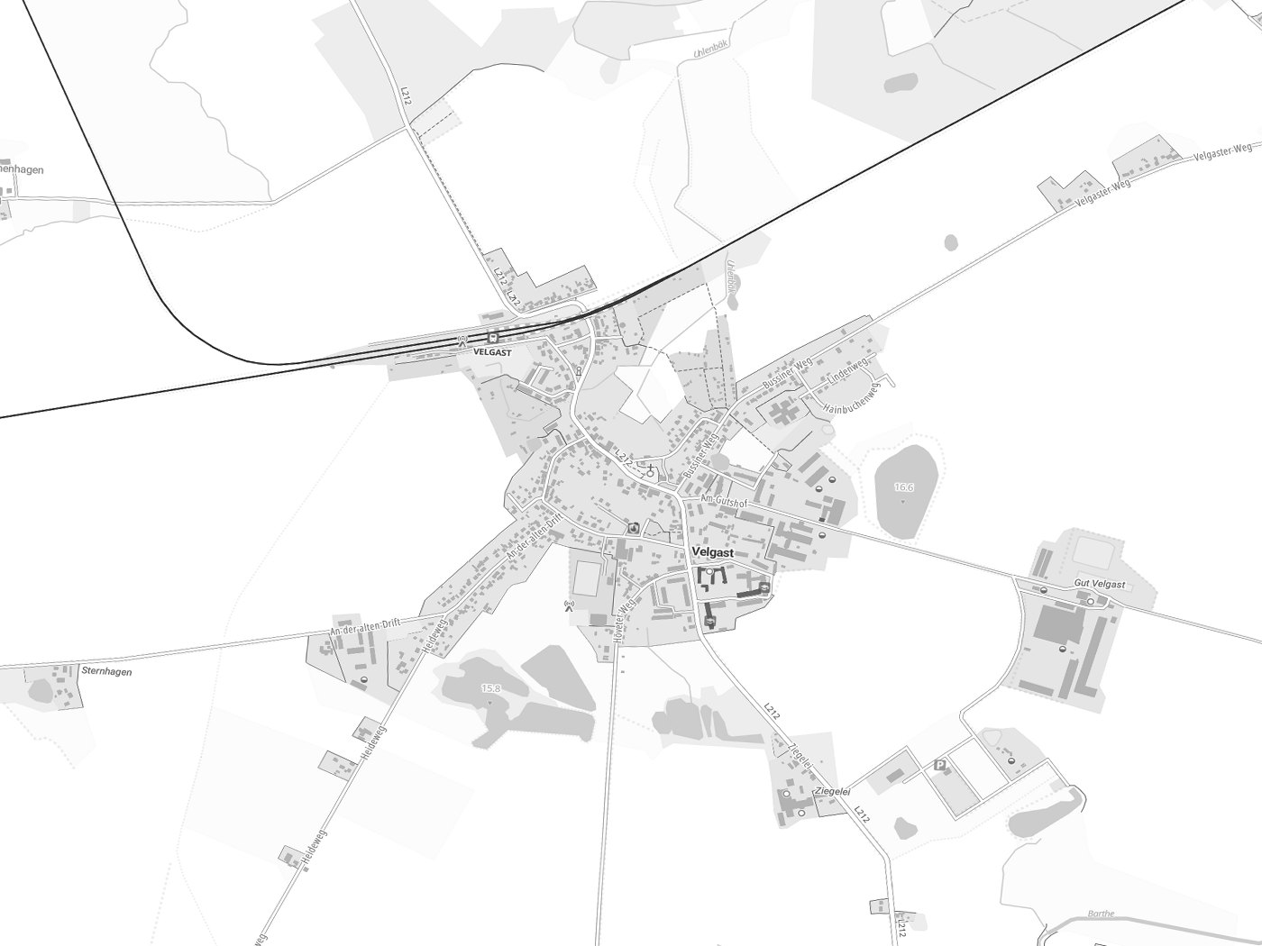 Kartenausschnitt Velgast mit Gewässern