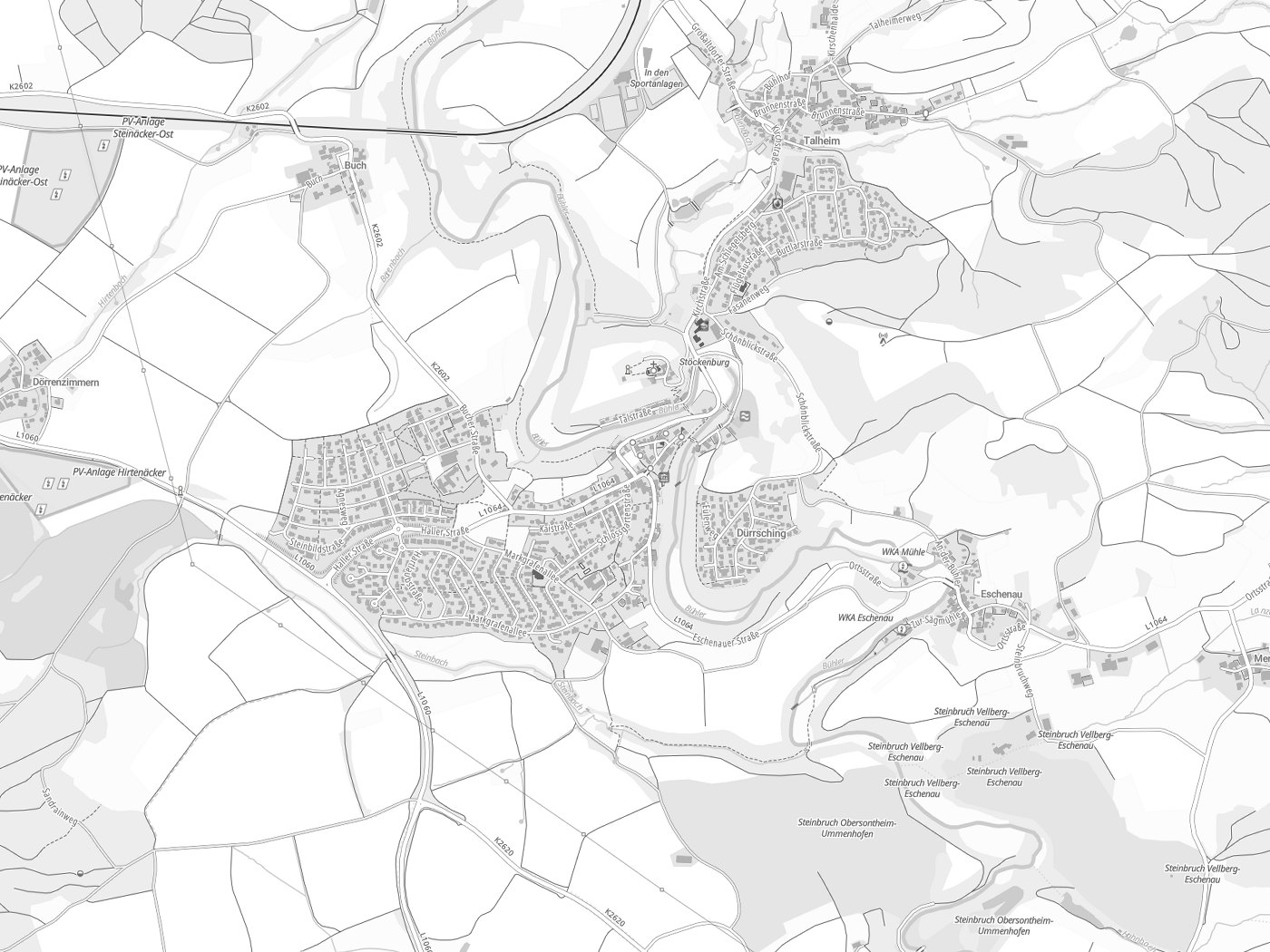 Kartenausschnitt Vellberg mit Gewässern