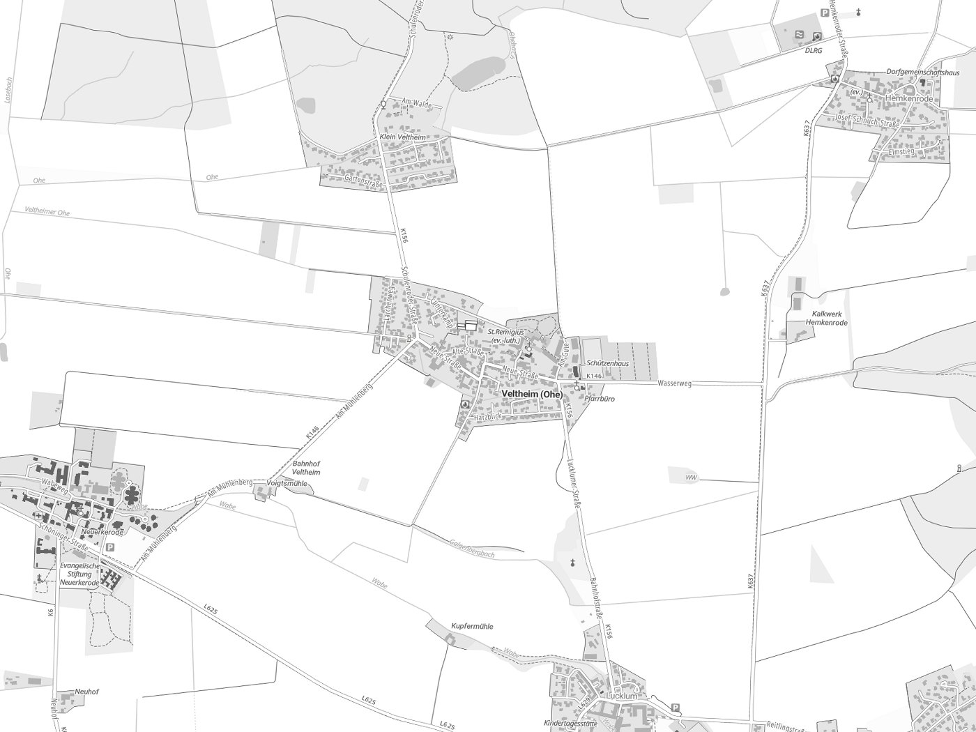 Kartenausschnitt Veltheim (Ohe) mit Gewässern