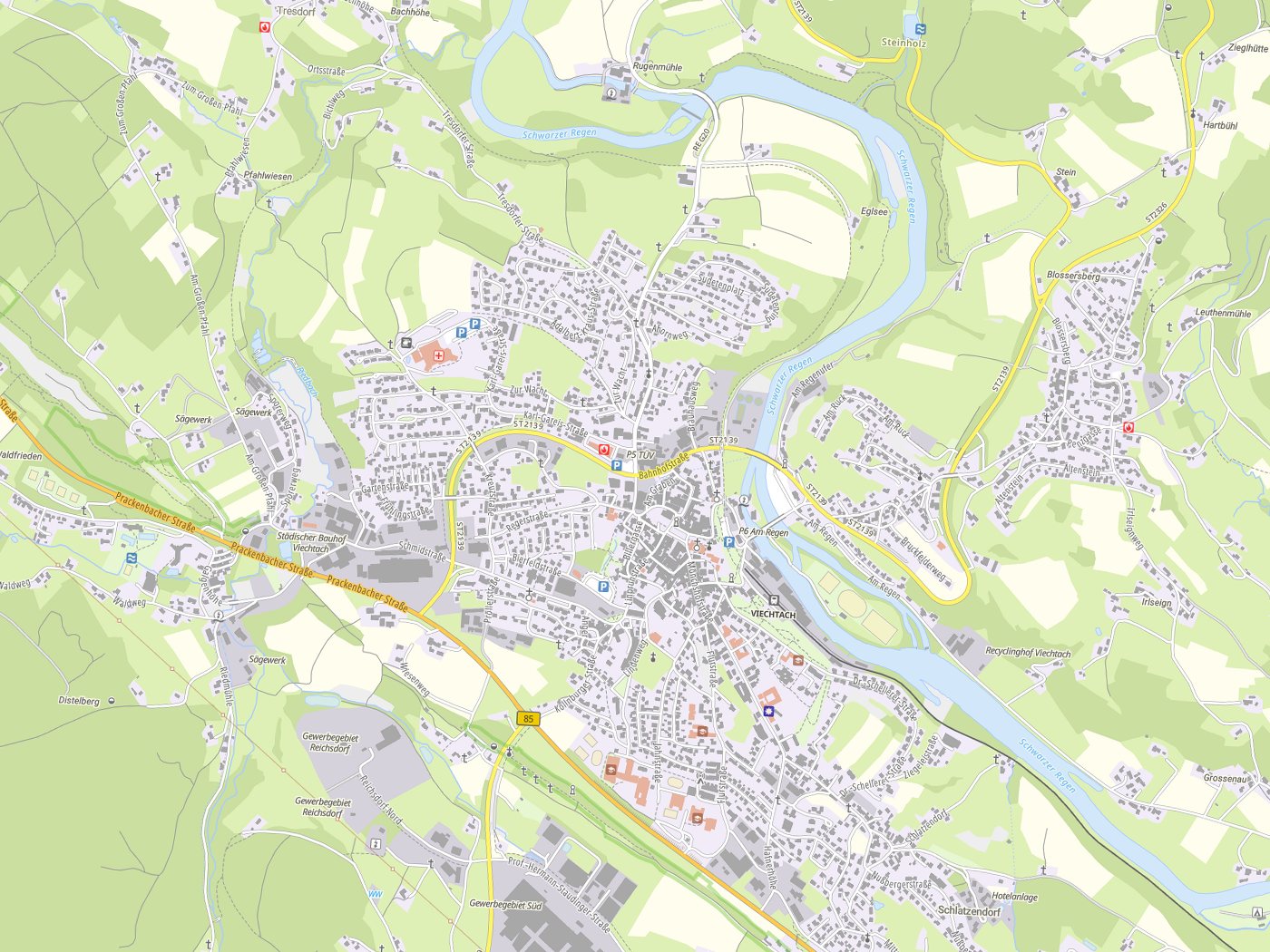 Kartenausschnitt Viechtach mit Gewässern