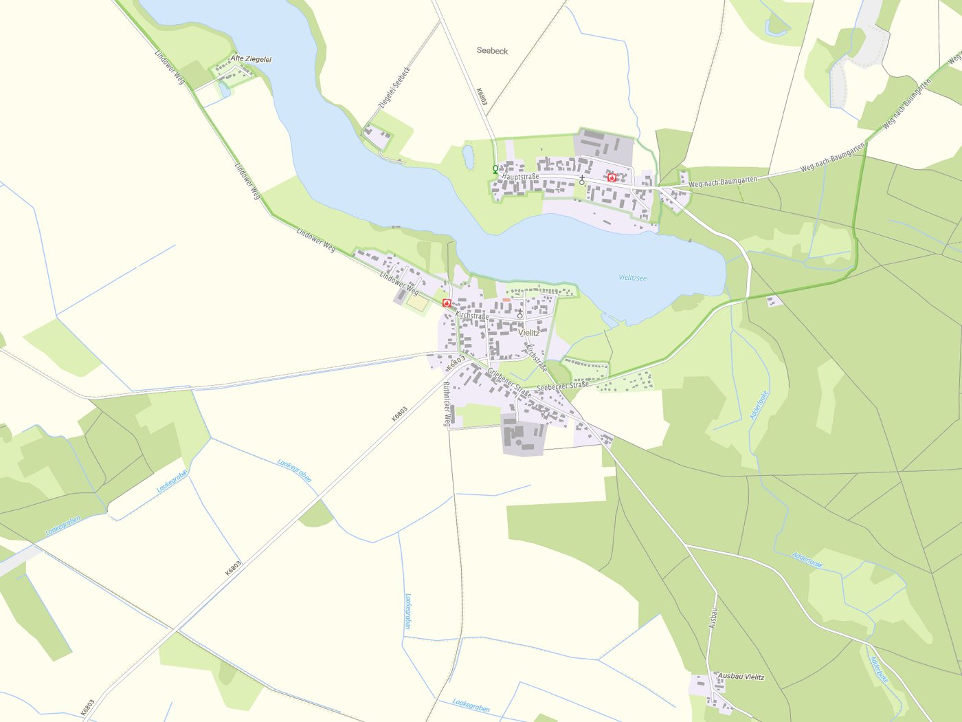 Kartenausschnitt Vielitzsee mit Gewässern