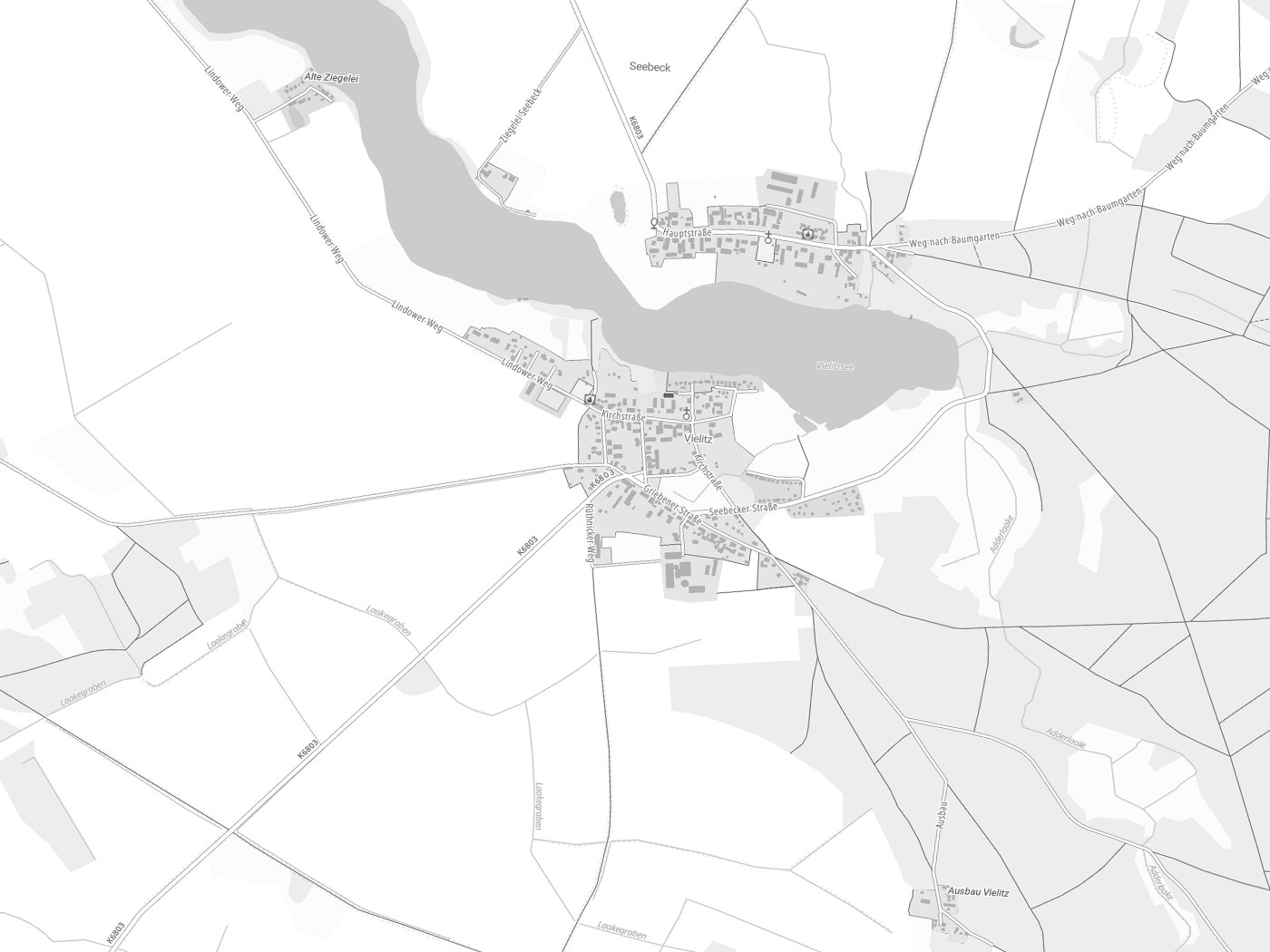 Kartenausschnitt Vielitzsee mit Gewässern