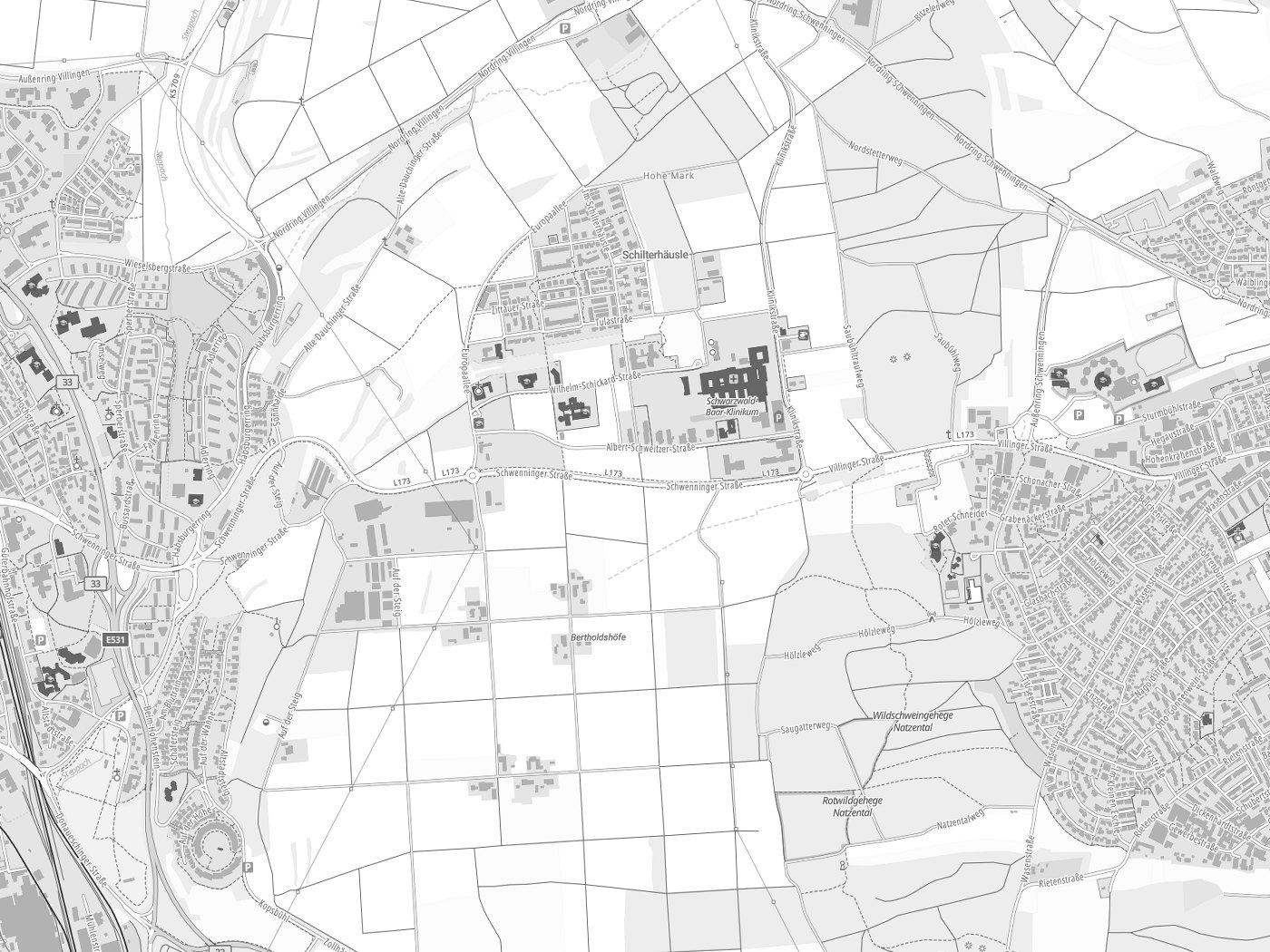 Kartenausschnitt Villingen-Schwenningen mit Gewässern