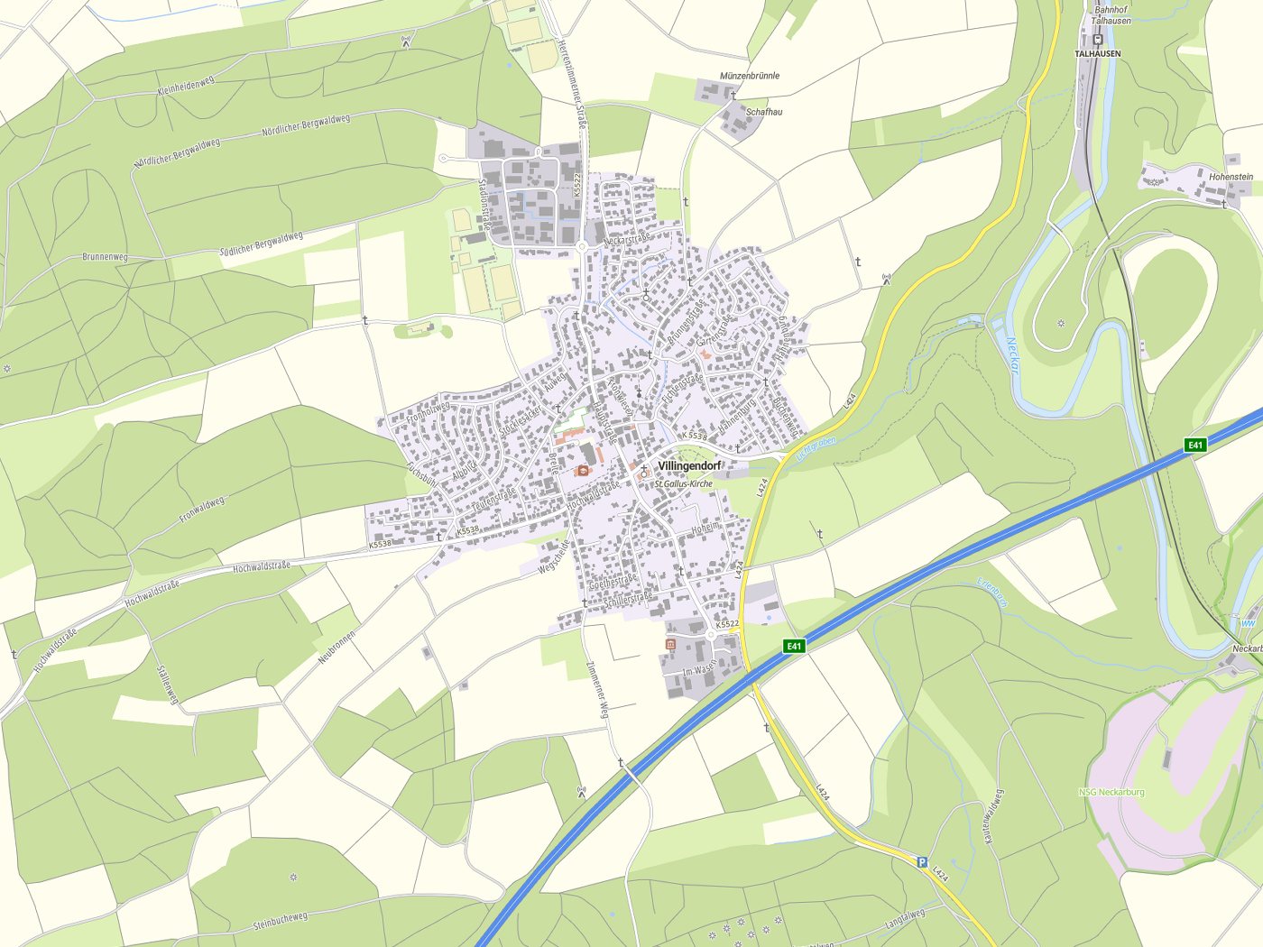 Kartenausschnitt Villingendorf mit Gewässern
