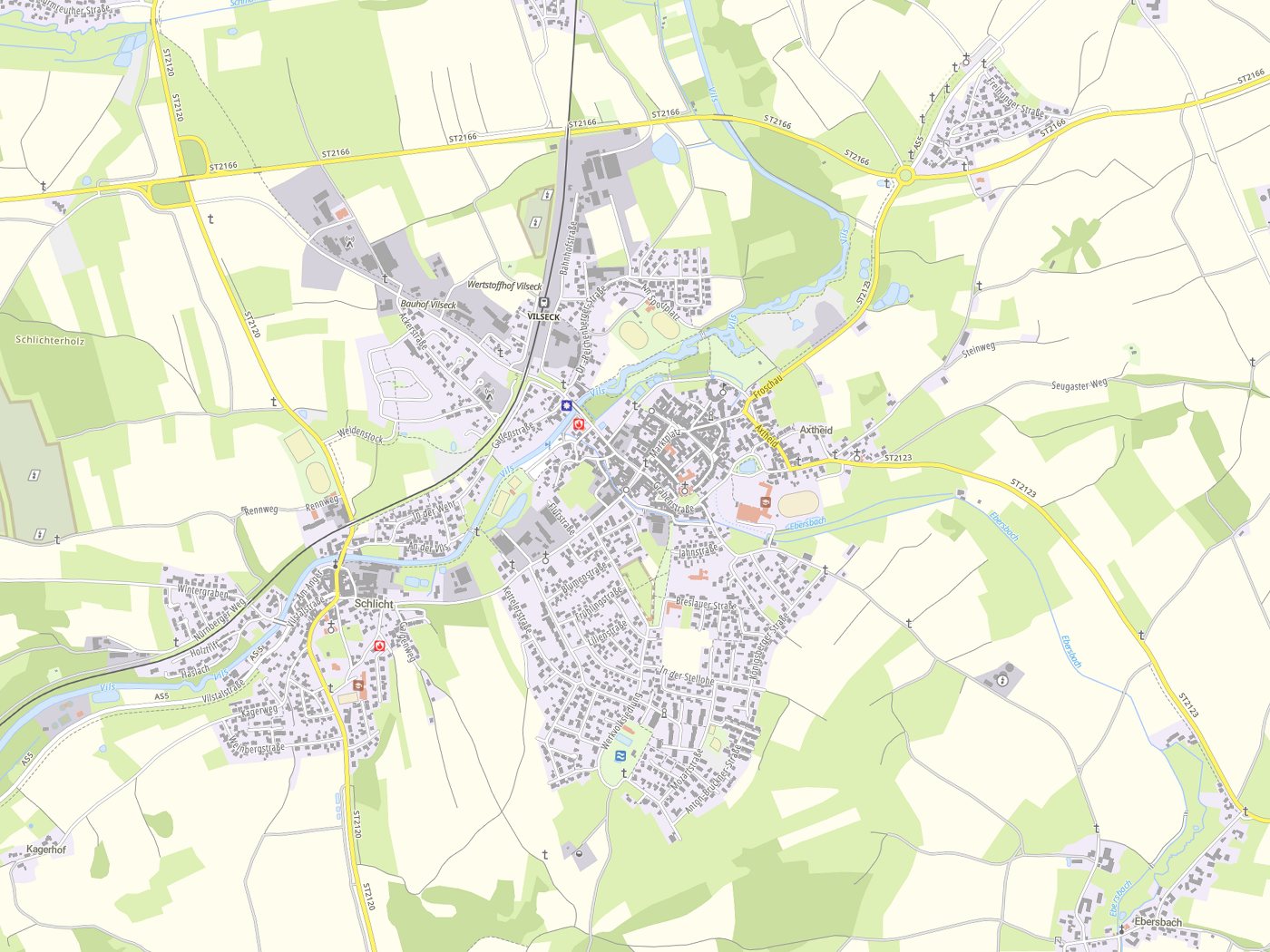 Kartenausschnitt Vilseck mit Gewässern
