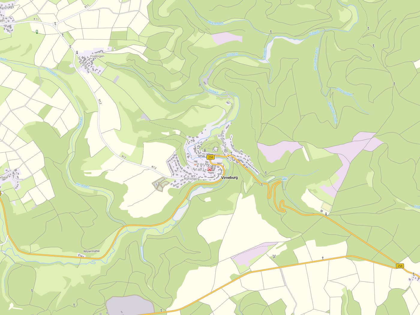 Kartenausschnitt Virneburg mit Gewässern