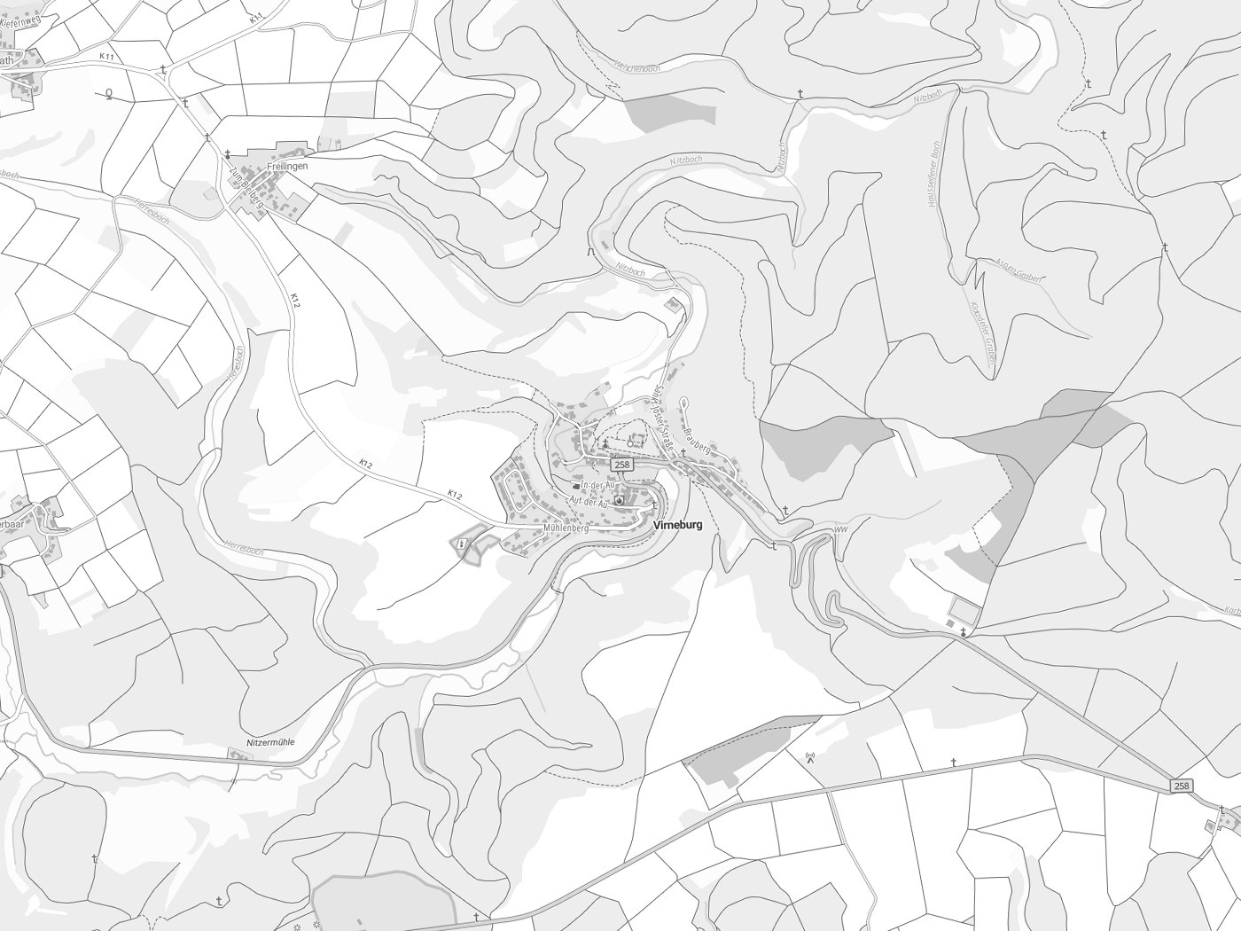 Kartenausschnitt Virneburg mit Gewässern