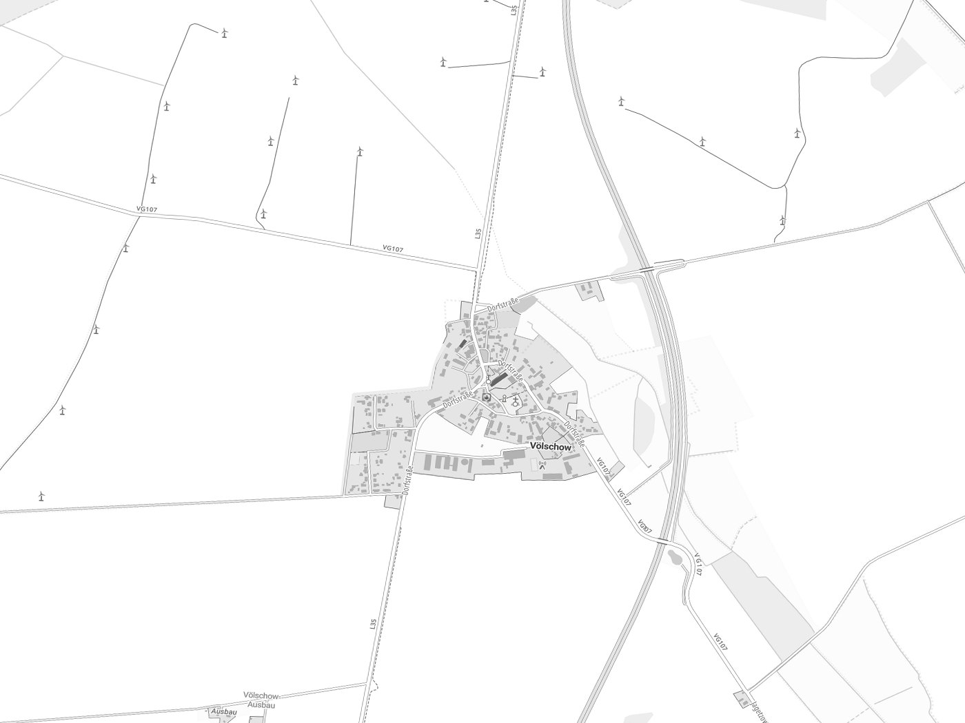 Kartenausschnitt Völschow mit Gewässern