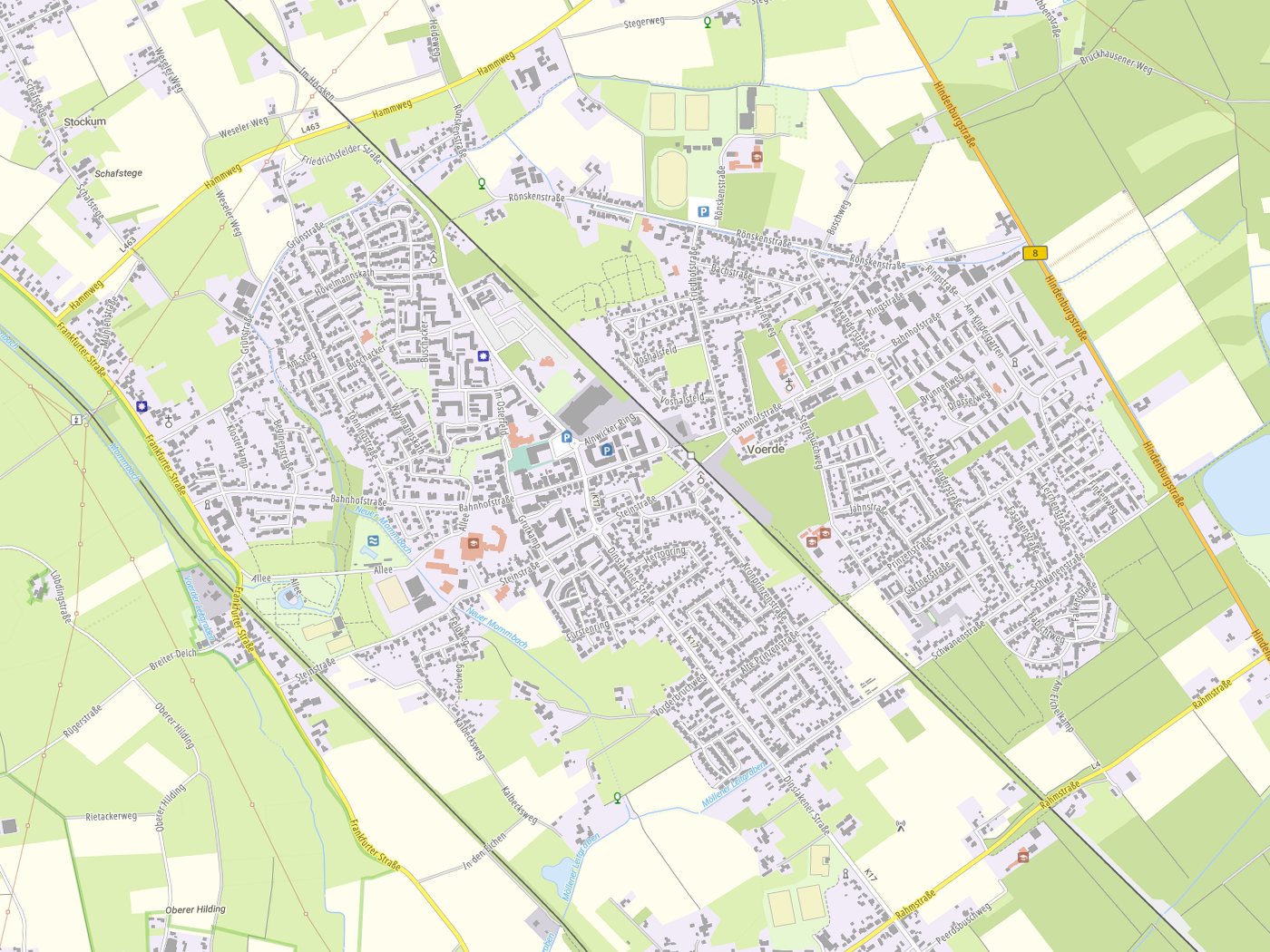 Kartenausschnitt Voerde mit Gewässern