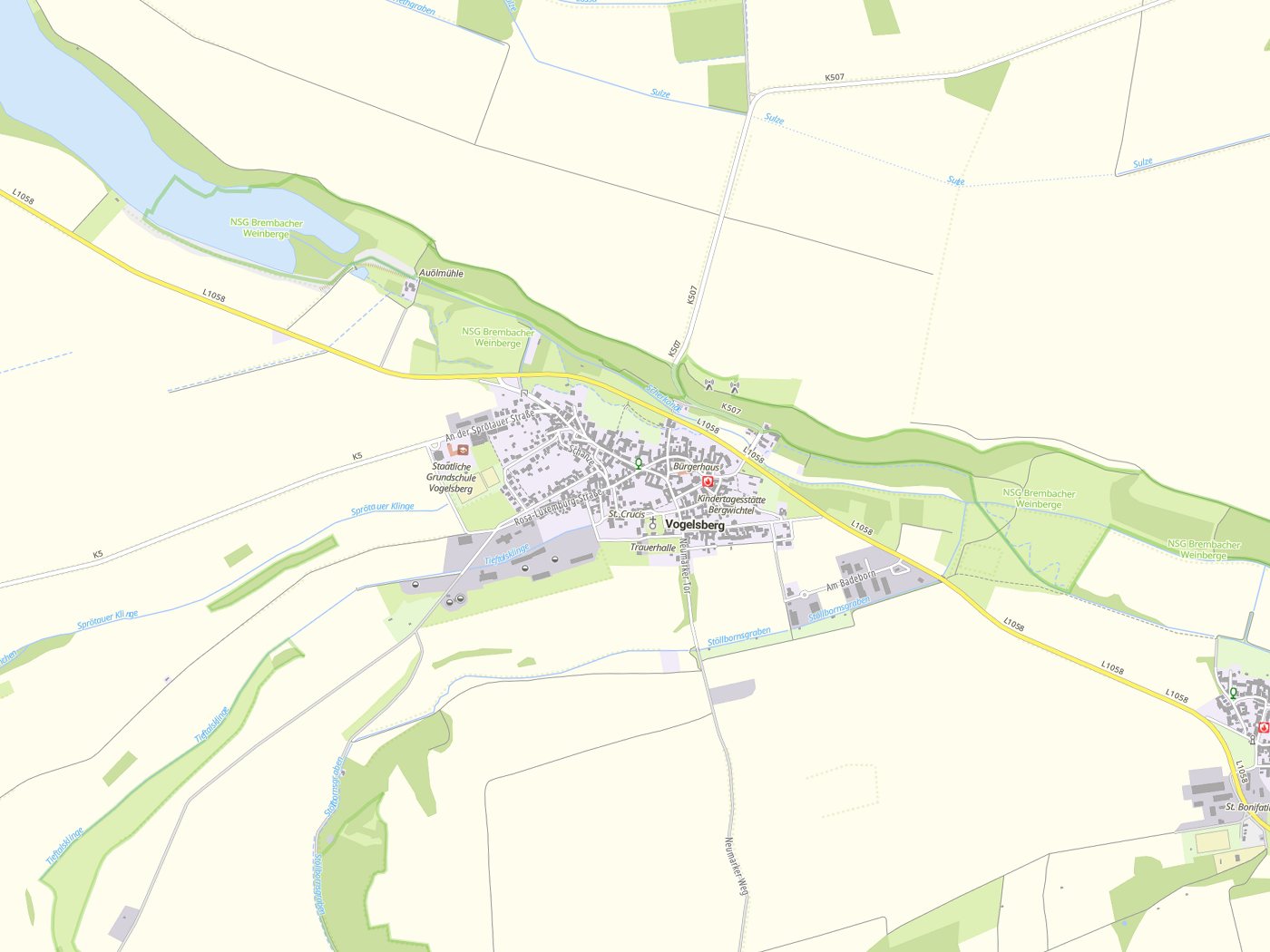 Kartenausschnitt Vogelsberg mit Gewässern