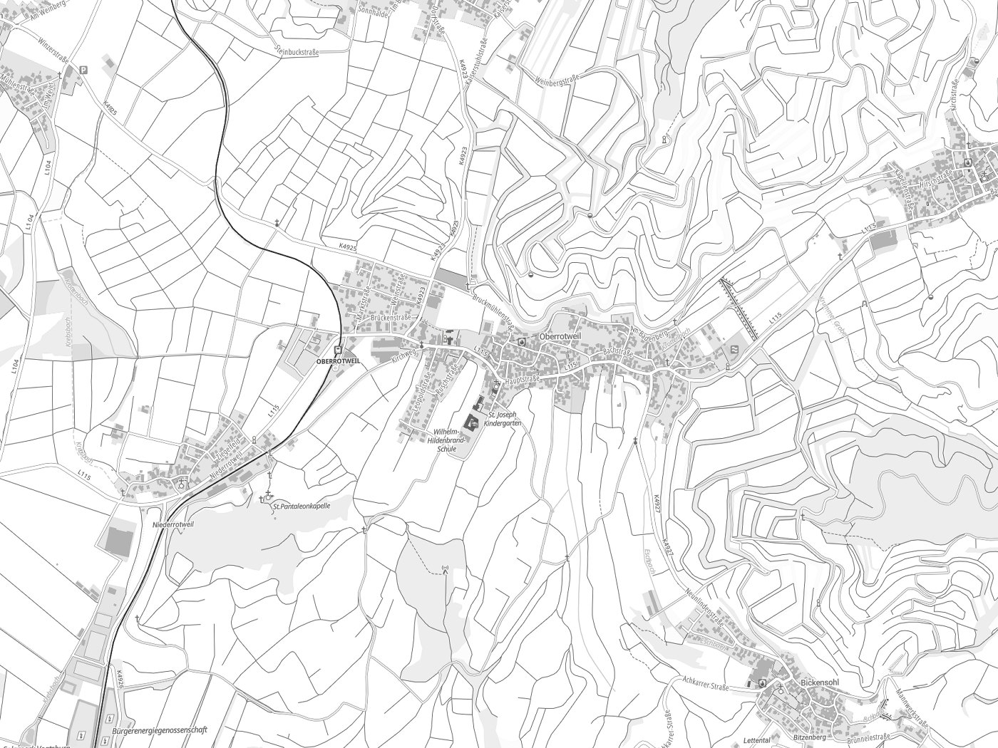 Kartenausschnitt Vogtsburg im Kaiserstuhl mit Gewässern