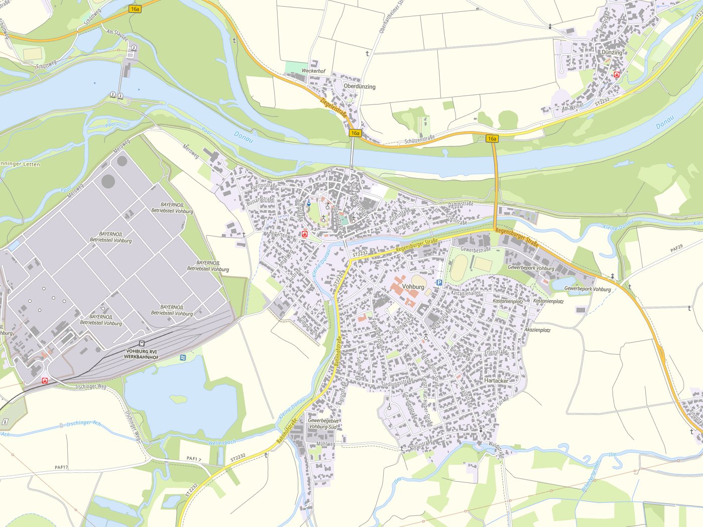 Kartenausschnitt Vohburg a.d.Donau mit Gewässern