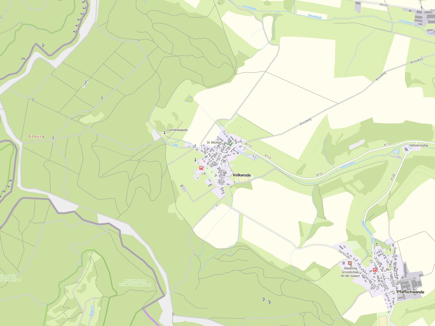 Kartenausschnitt Volkerode mit Gewässern