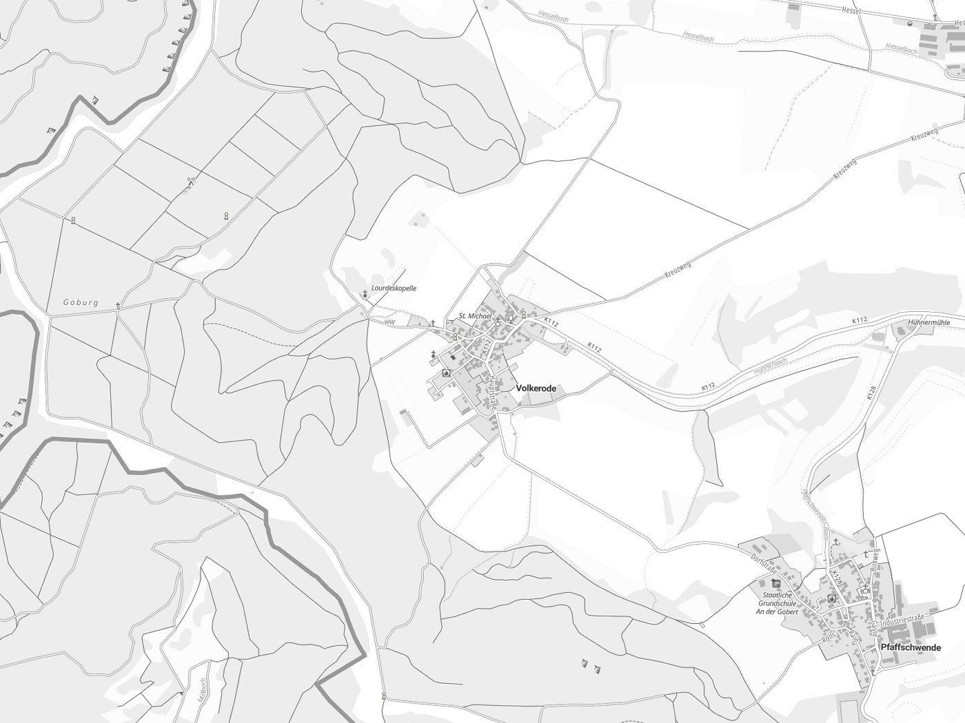 Kartenausschnitt Volkerode mit Gewässern