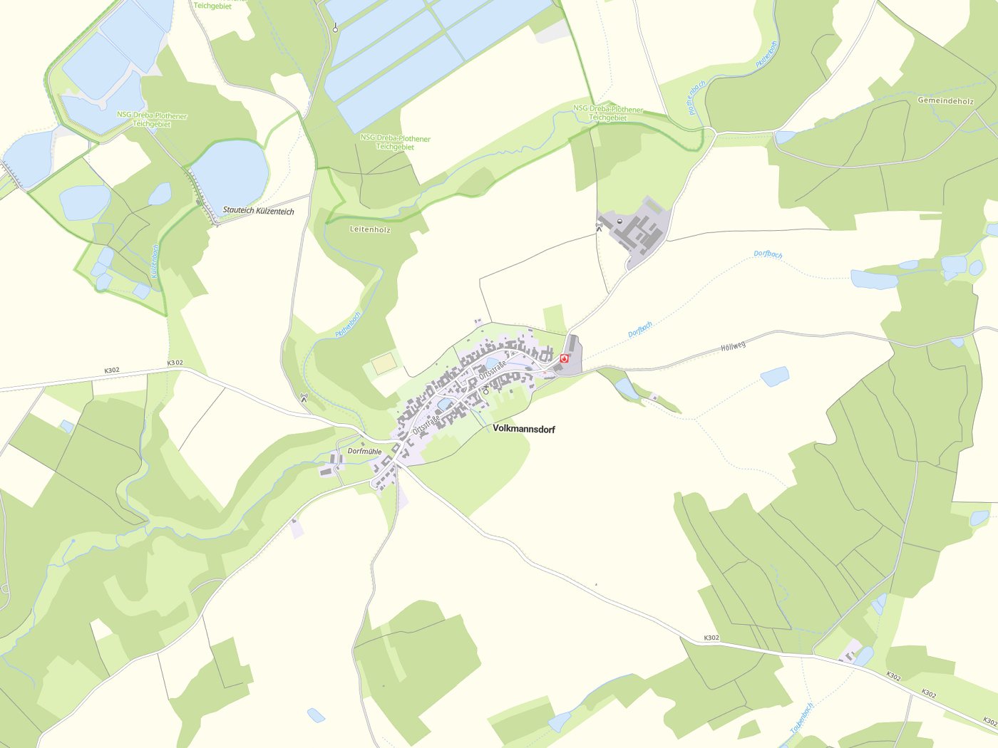 Kartenausschnitt Volkmannsdorf mit Gewässern