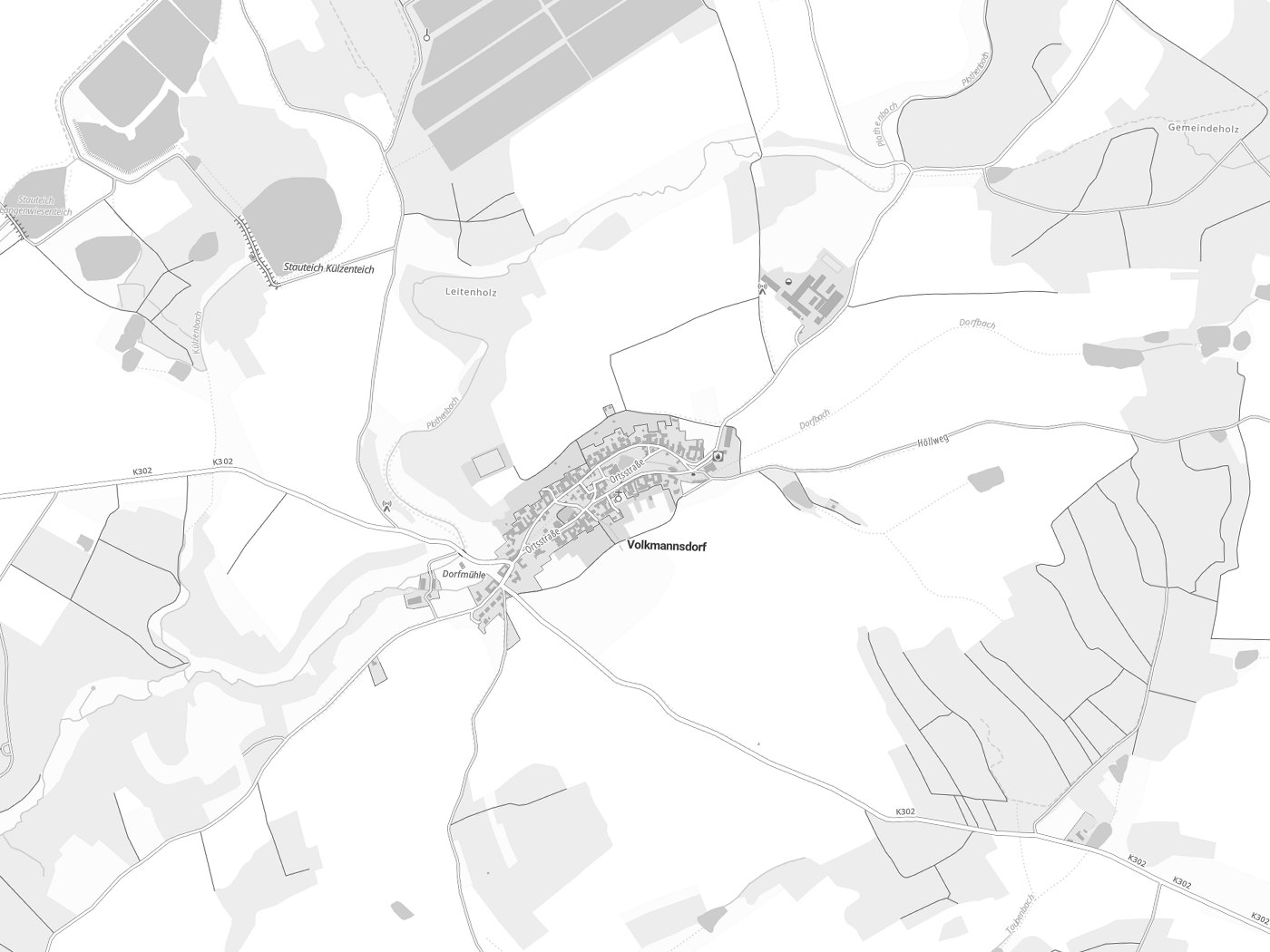 Kartenausschnitt Volkmannsdorf mit Gewässern