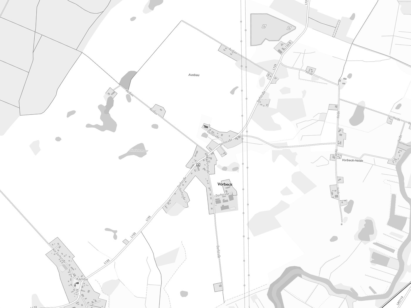 Kartenausschnitt Vorbeck mit Gewässern