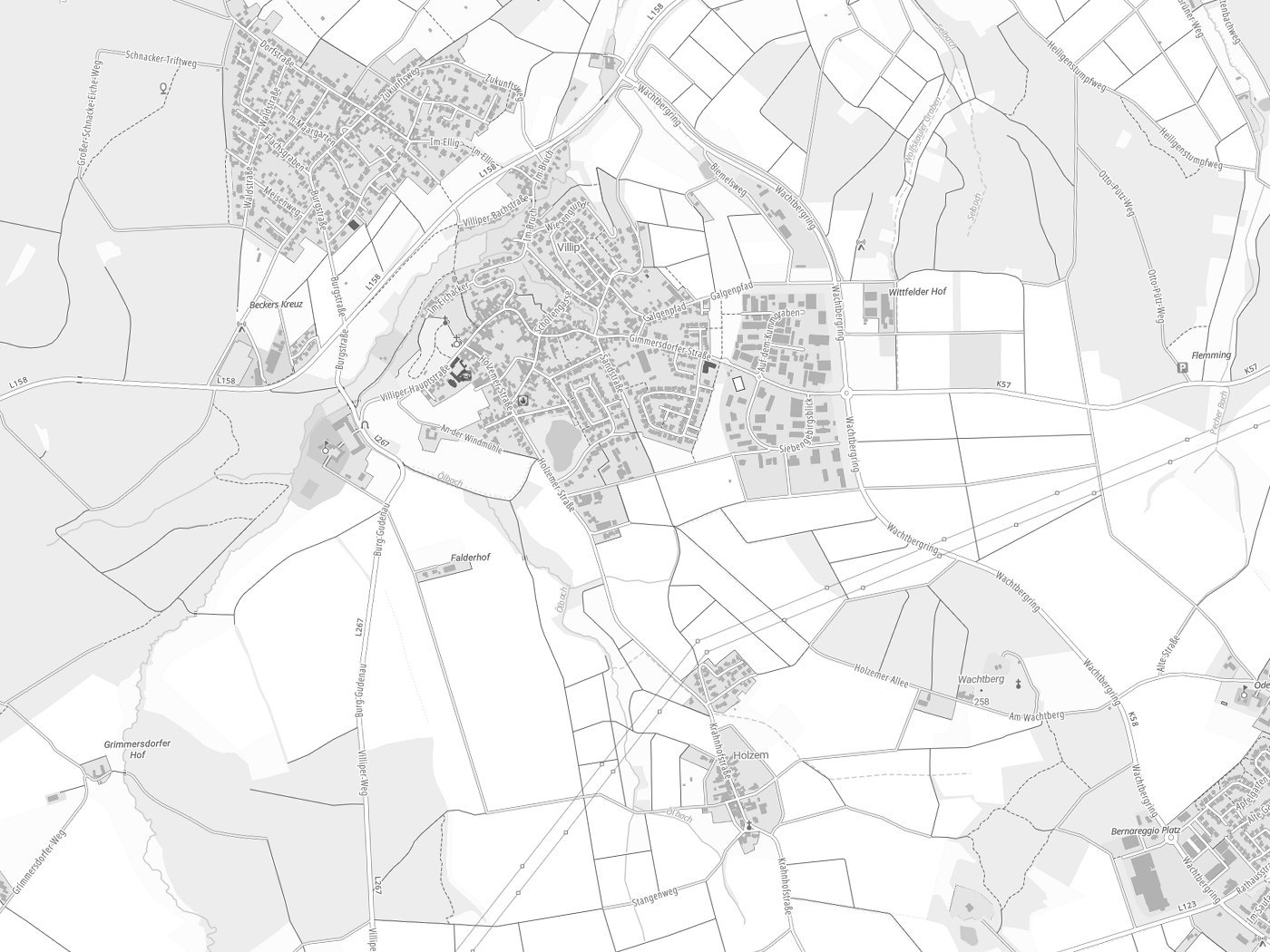 Kartenausschnitt Wachtberg mit Gewässern