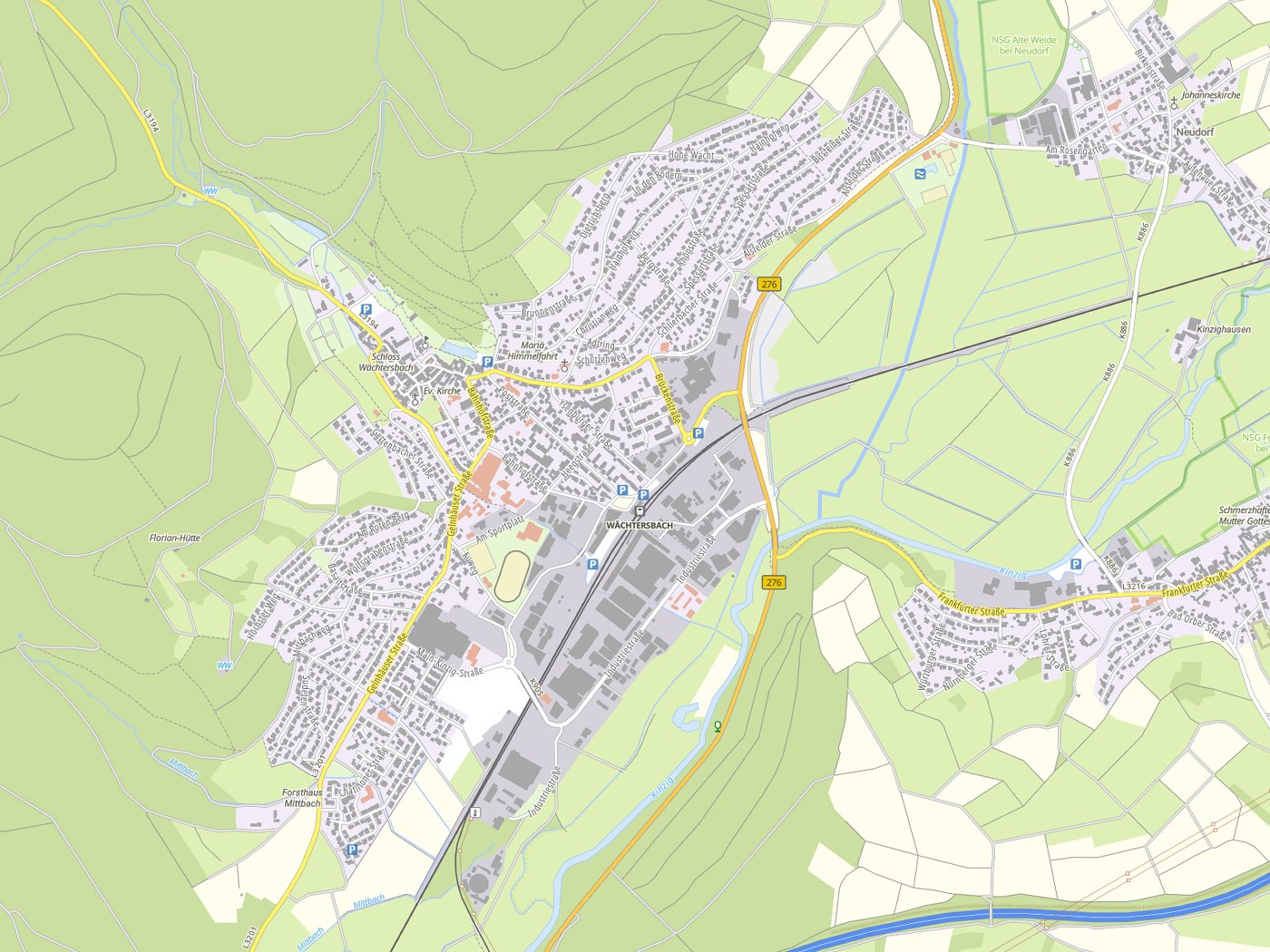 Kartenausschnitt Wächtersbach mit Gewässern