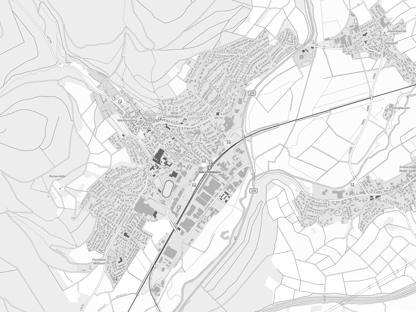 Kartenausschnitt Wächtersbach mit Gewässern