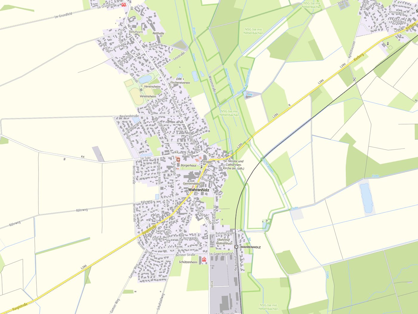 Kartenausschnitt Wahrenholz mit Gewässern