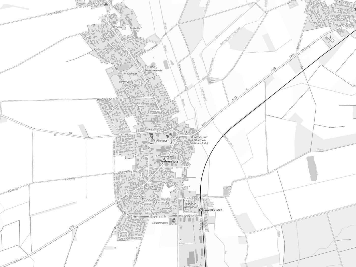 Kartenausschnitt Wahrenholz mit Gewässern