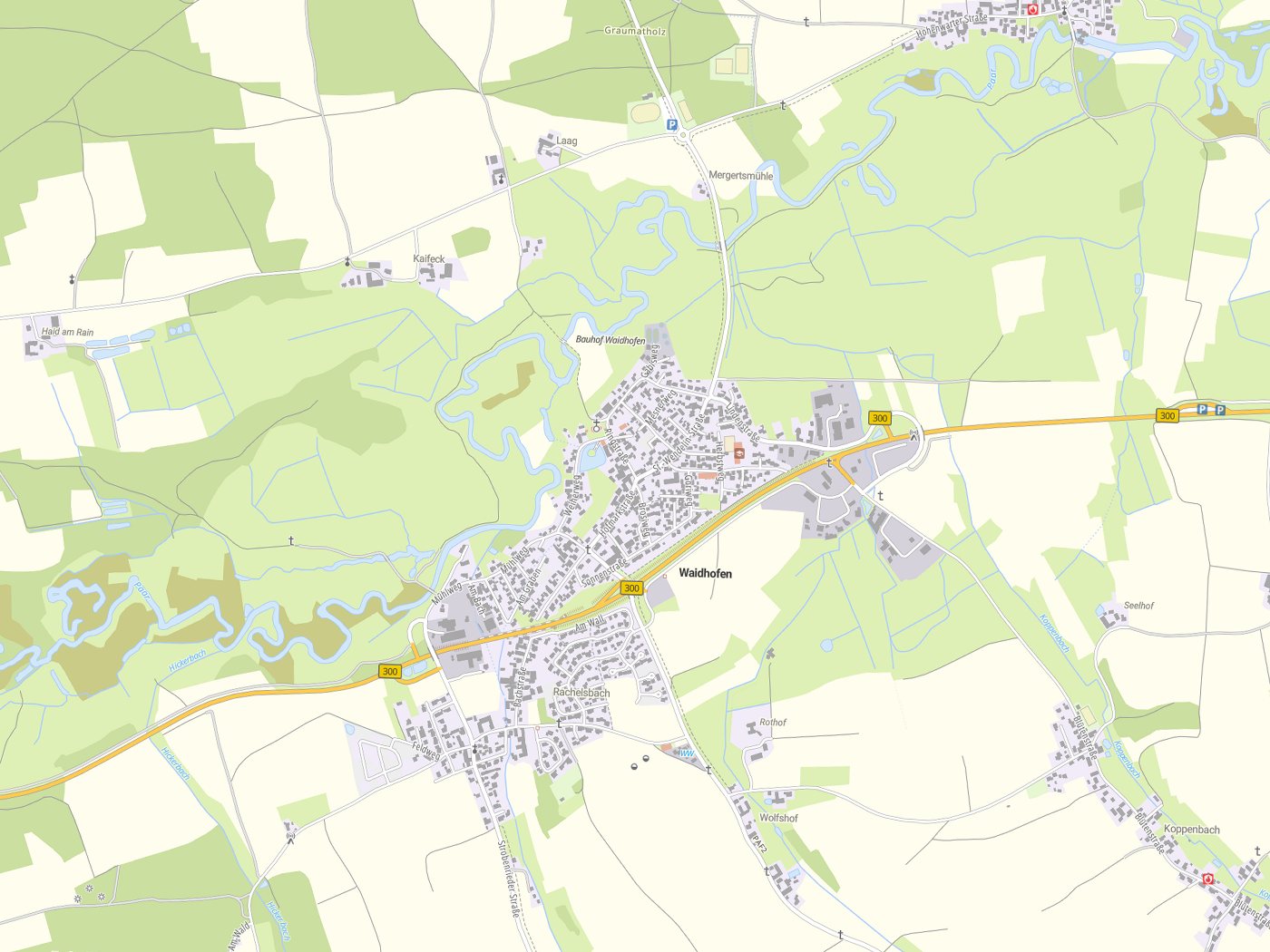 Kartenausschnitt Waidhofen mit Gewässern
