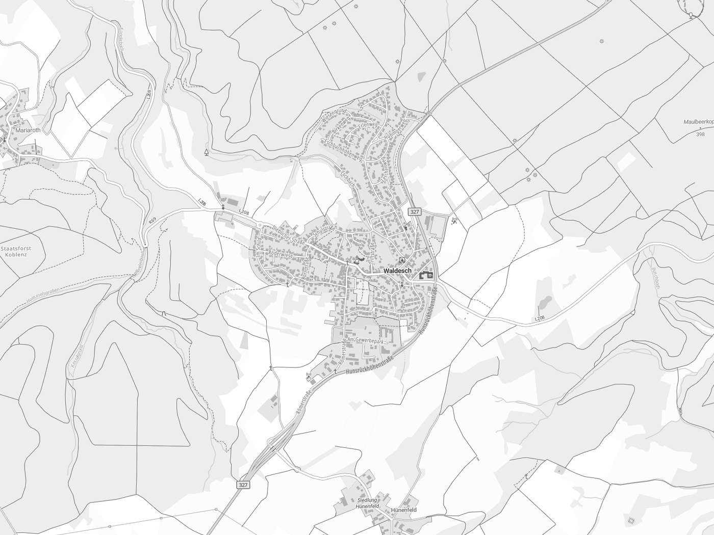 Kartenausschnitt Waldesch mit Gewässern