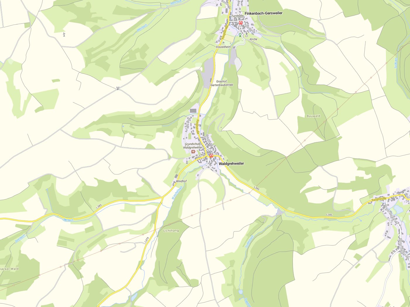 Kartenausschnitt Waldgrehweiler mit Gewässern
