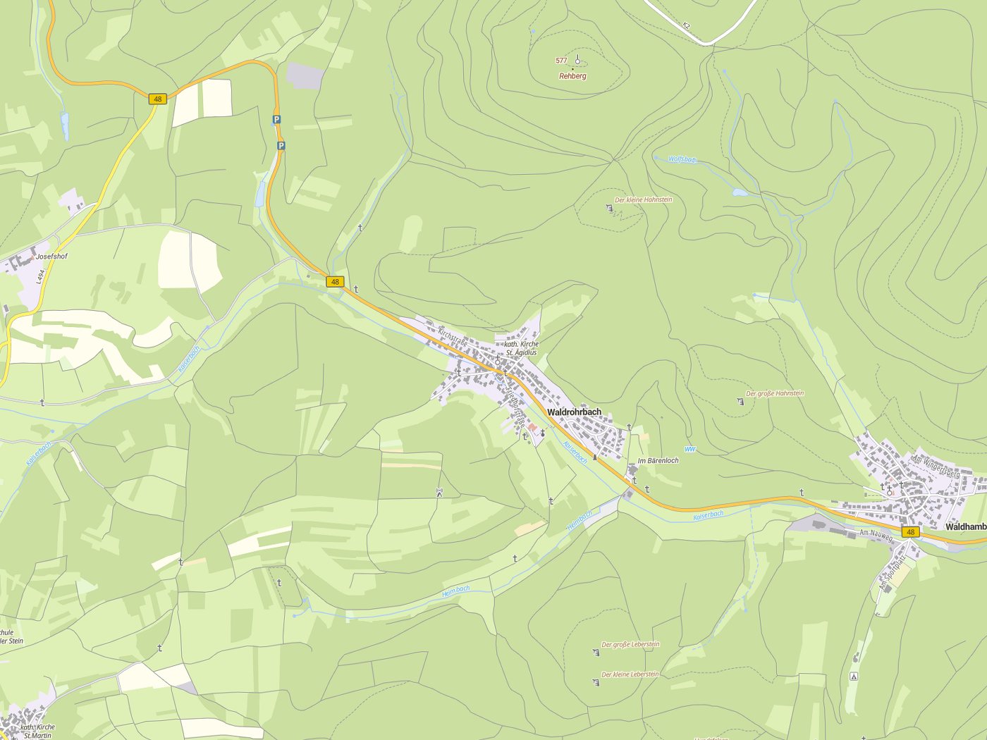 Kartenausschnitt Waldrohrbach mit Gewässern
