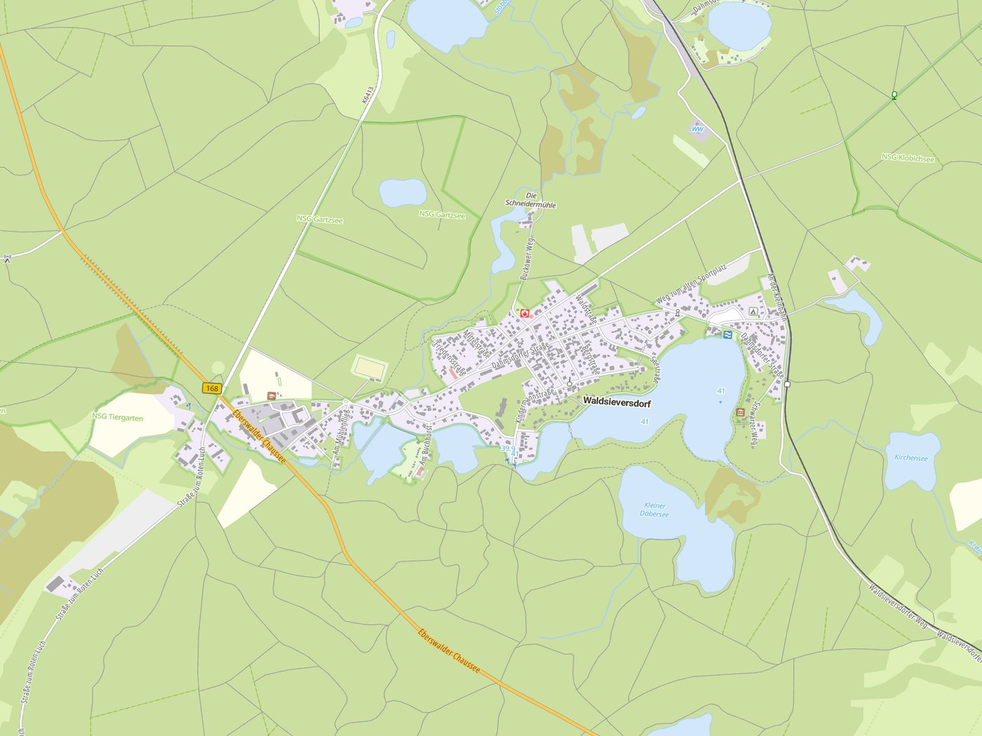 Kartenausschnitt Waldsieversdorf mit Gewässern