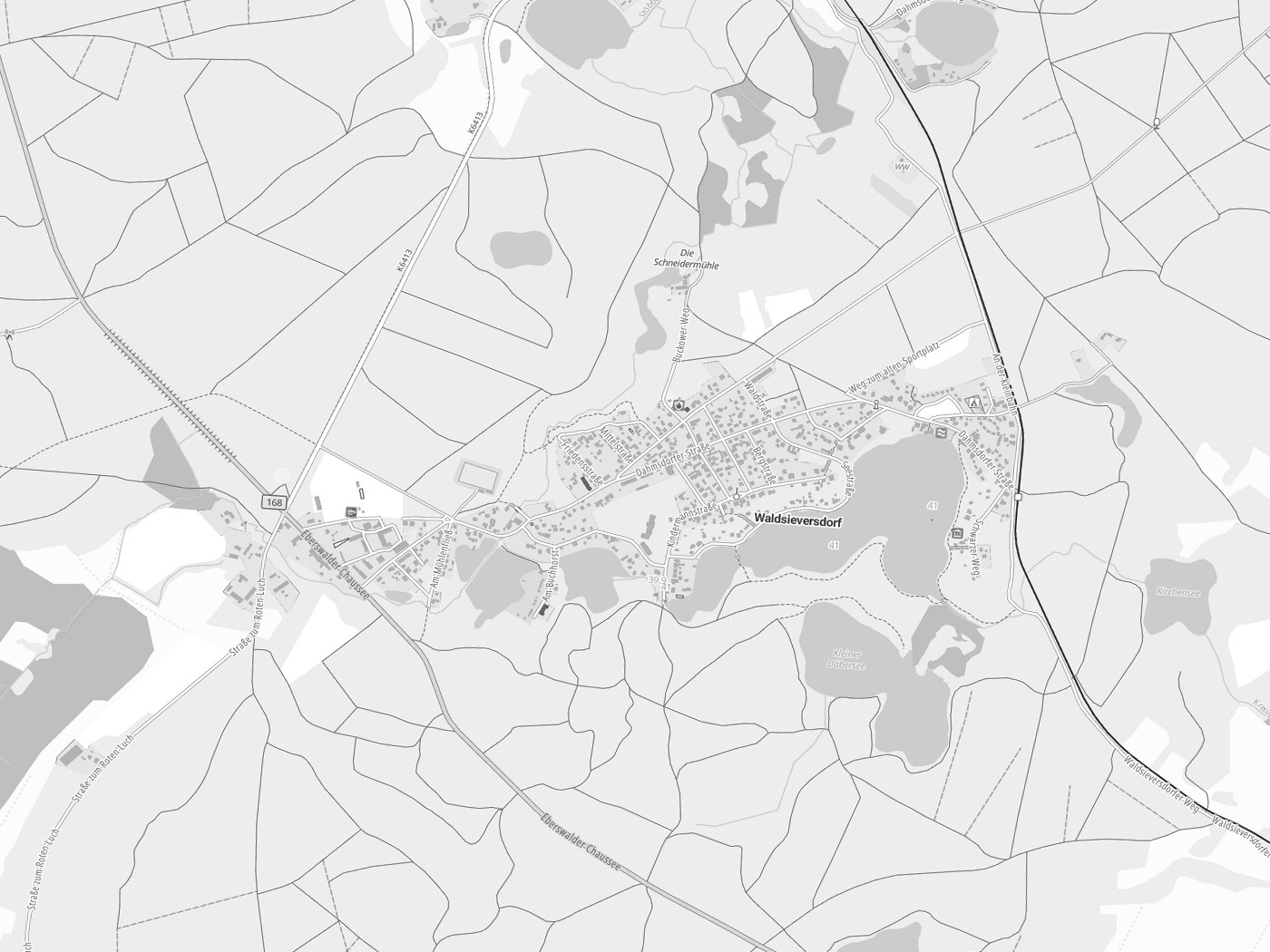 Kartenausschnitt Waldsieversdorf mit Gewässern