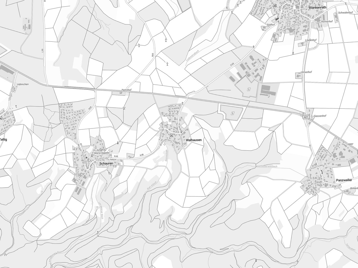 Kartenausschnitt Walhausen mit Gewässern