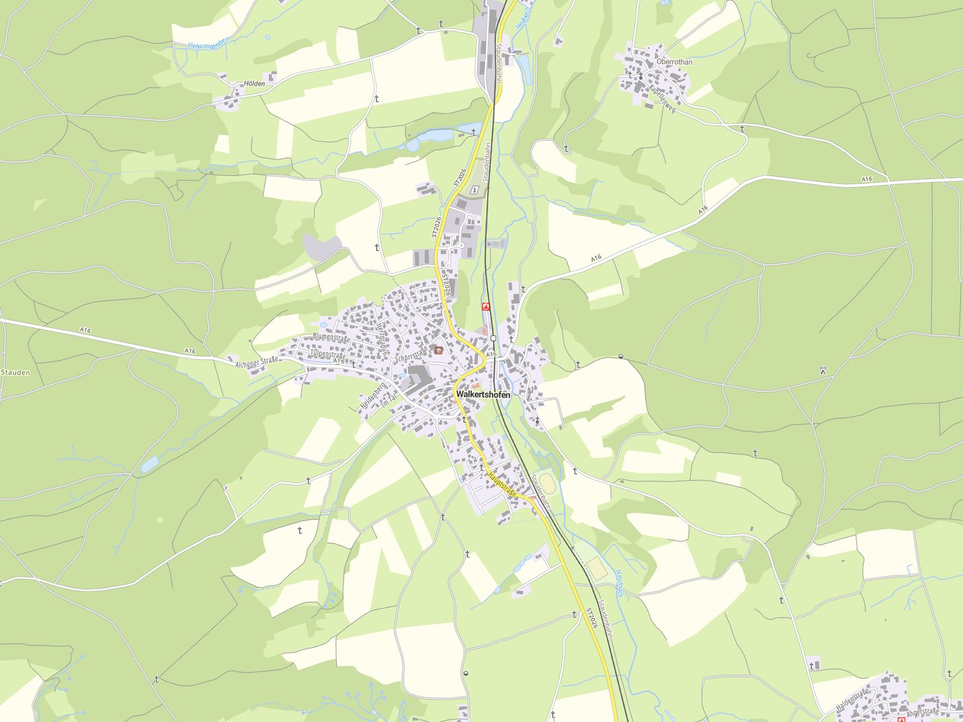 Kartenausschnitt Walkertshofen mit Gewässern