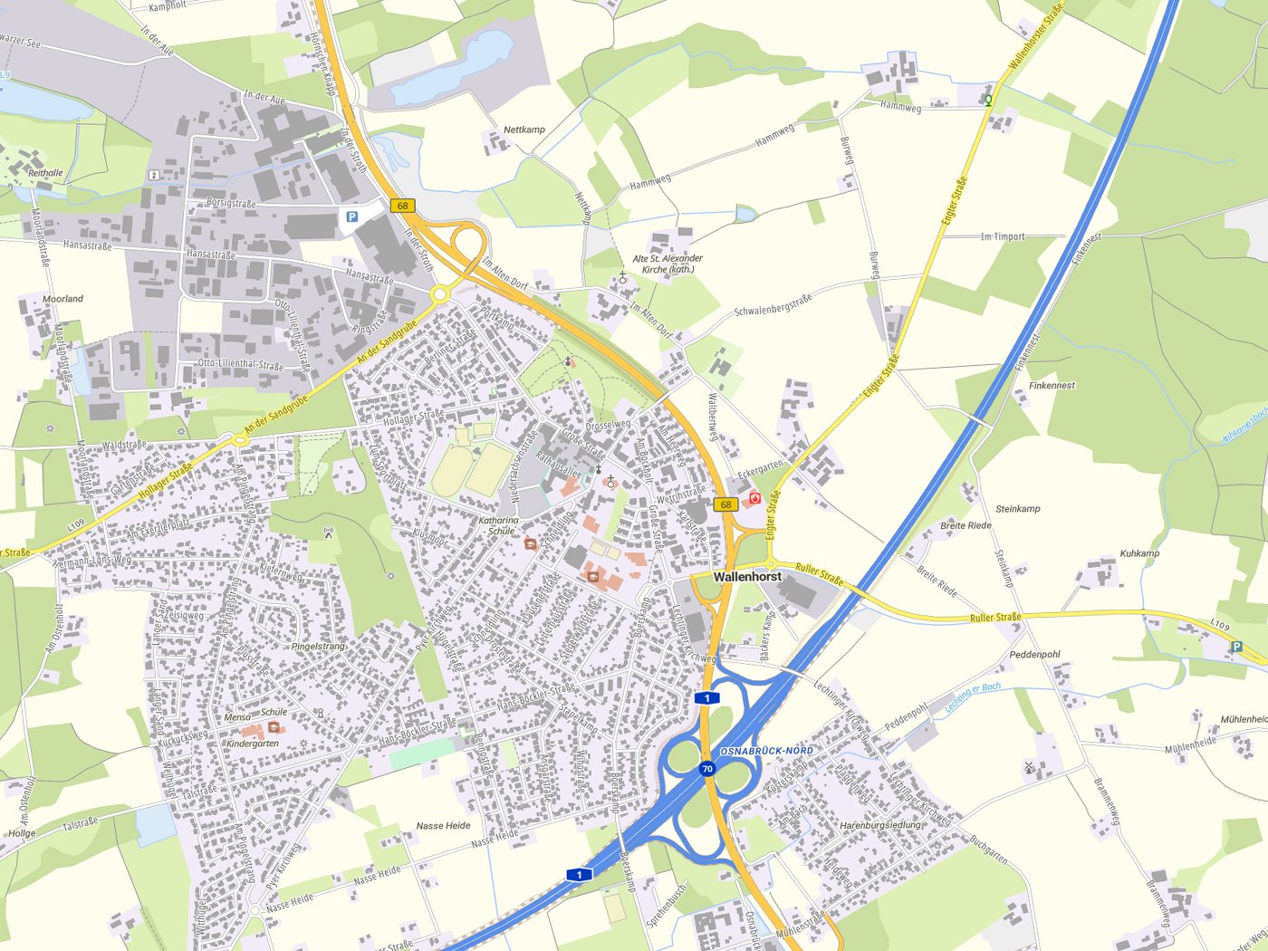 Kartenausschnitt Wallenhorst mit Gewässern