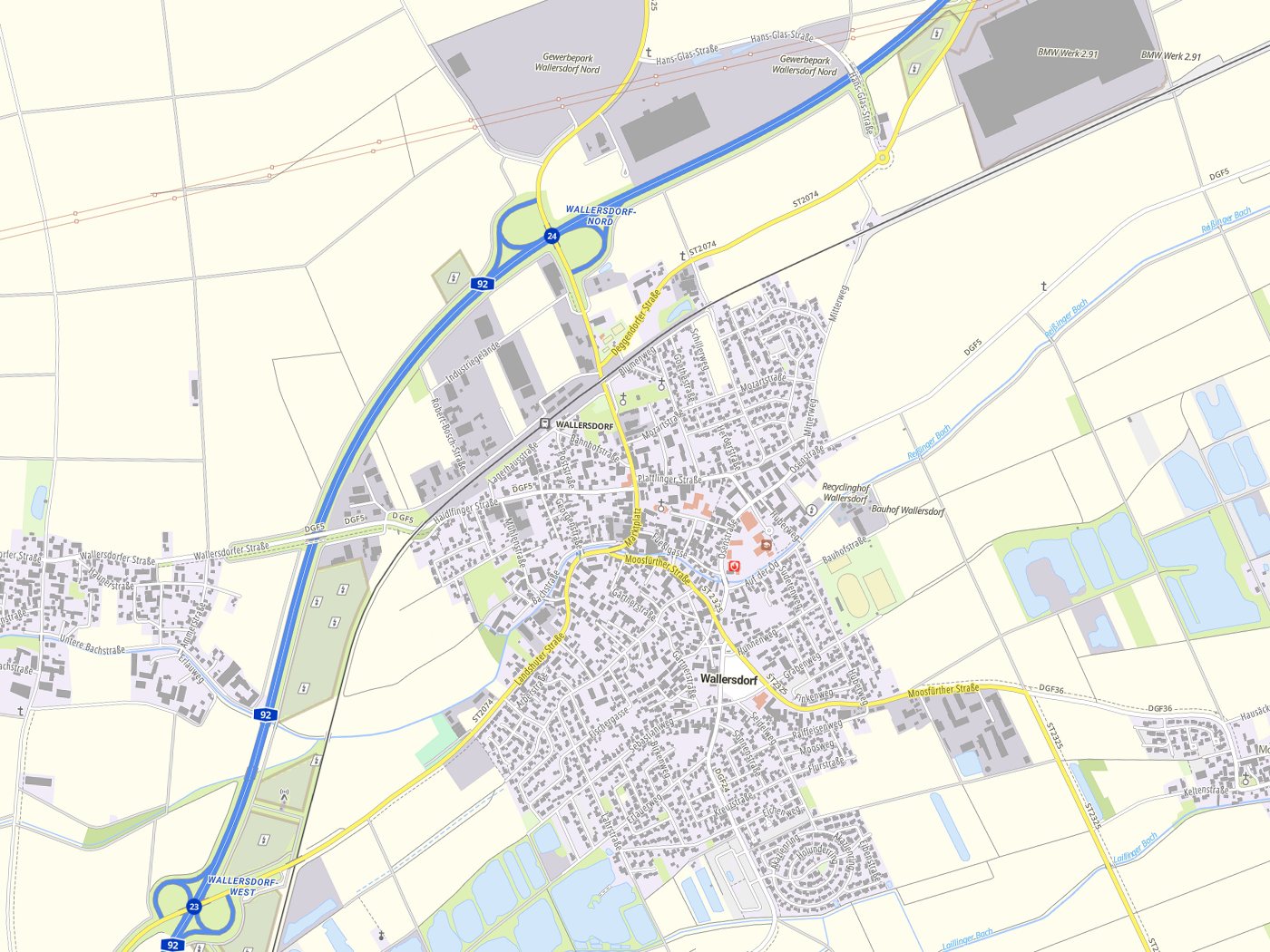 Kartenausschnitt Wallersdorf mit Gewässern