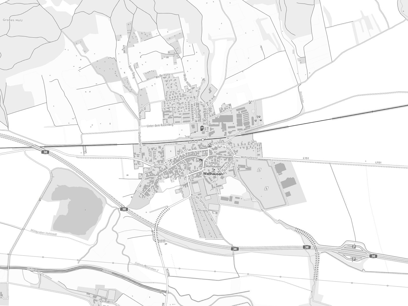 Kartenausschnitt Wallhausen mit Gewässern
