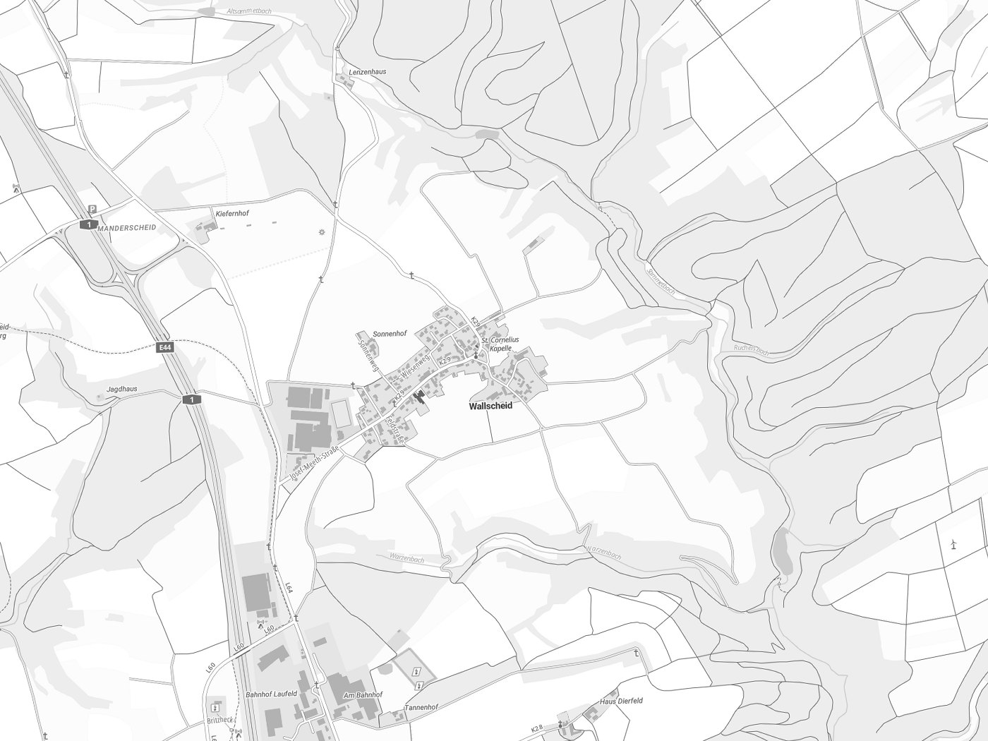 Kartenausschnitt Wallscheid mit Gewässern