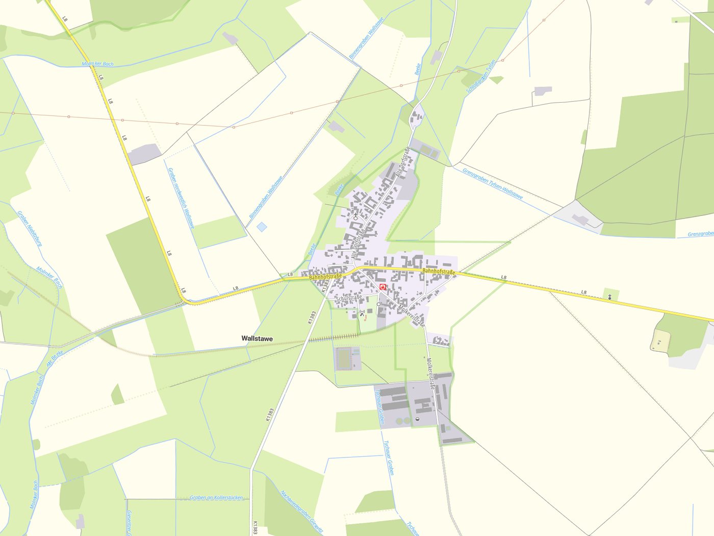 Kartenausschnitt Wallstawe mit Gewässern