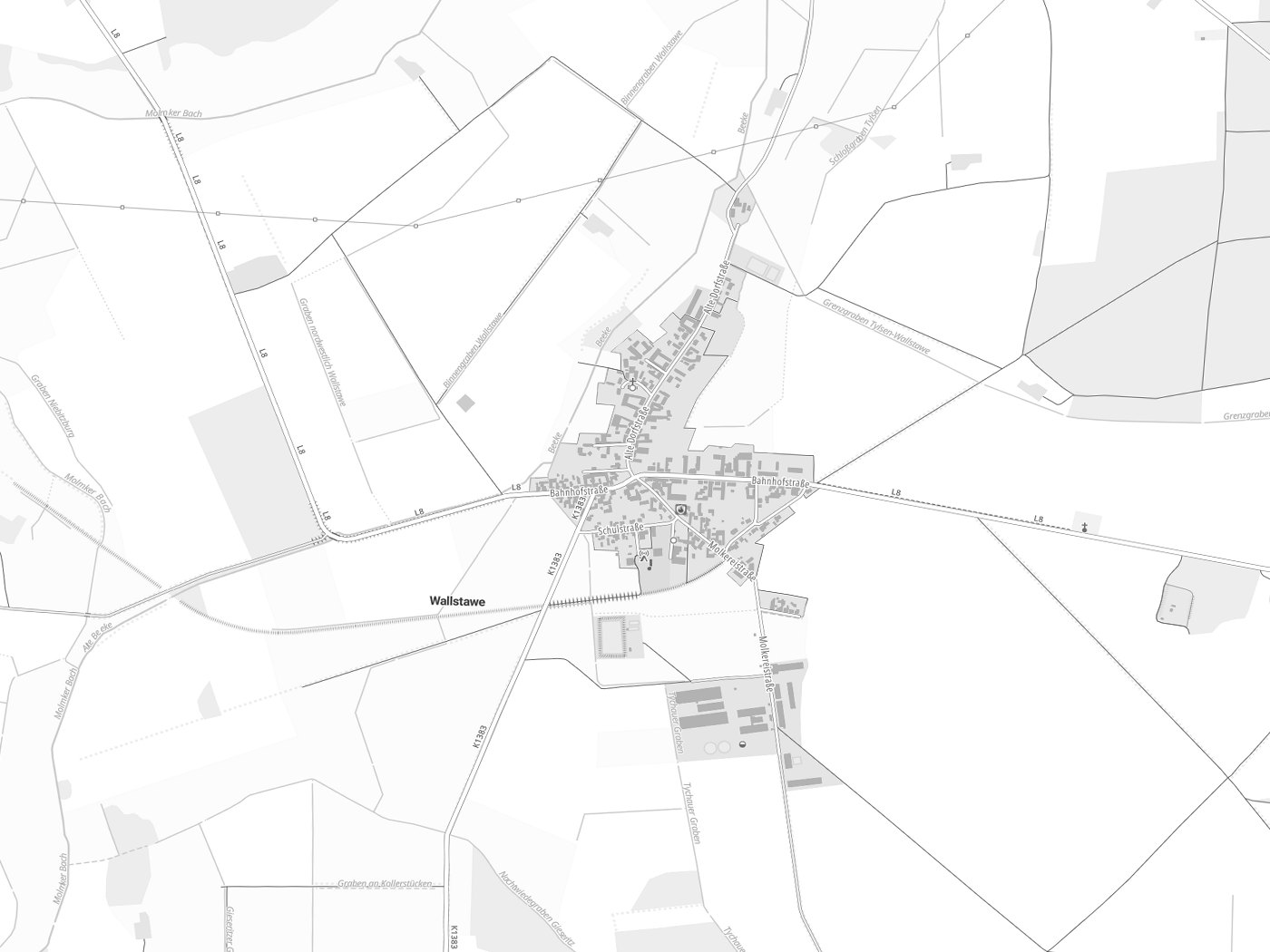 Kartenausschnitt Wallstawe mit Gewässern