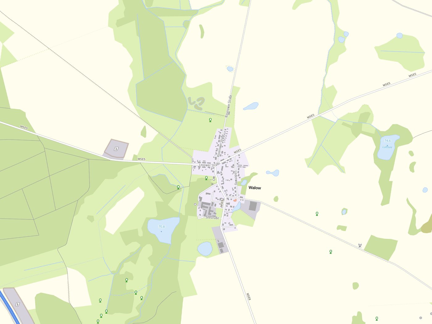 Kartenausschnitt Walow mit Gewässern