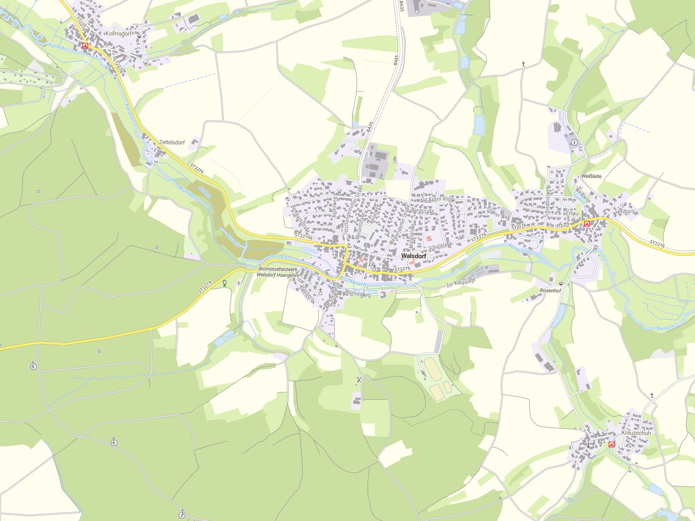 Kartenausschnitt Walsdorf mit Gewässern