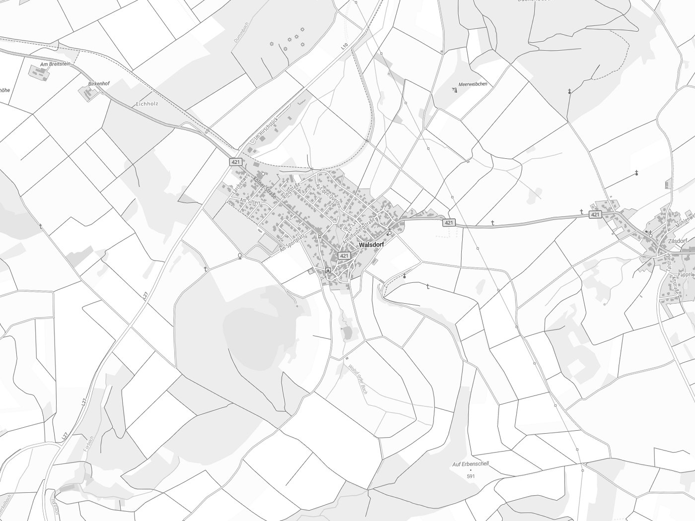 Kartenausschnitt Walsdorf mit Gewässern