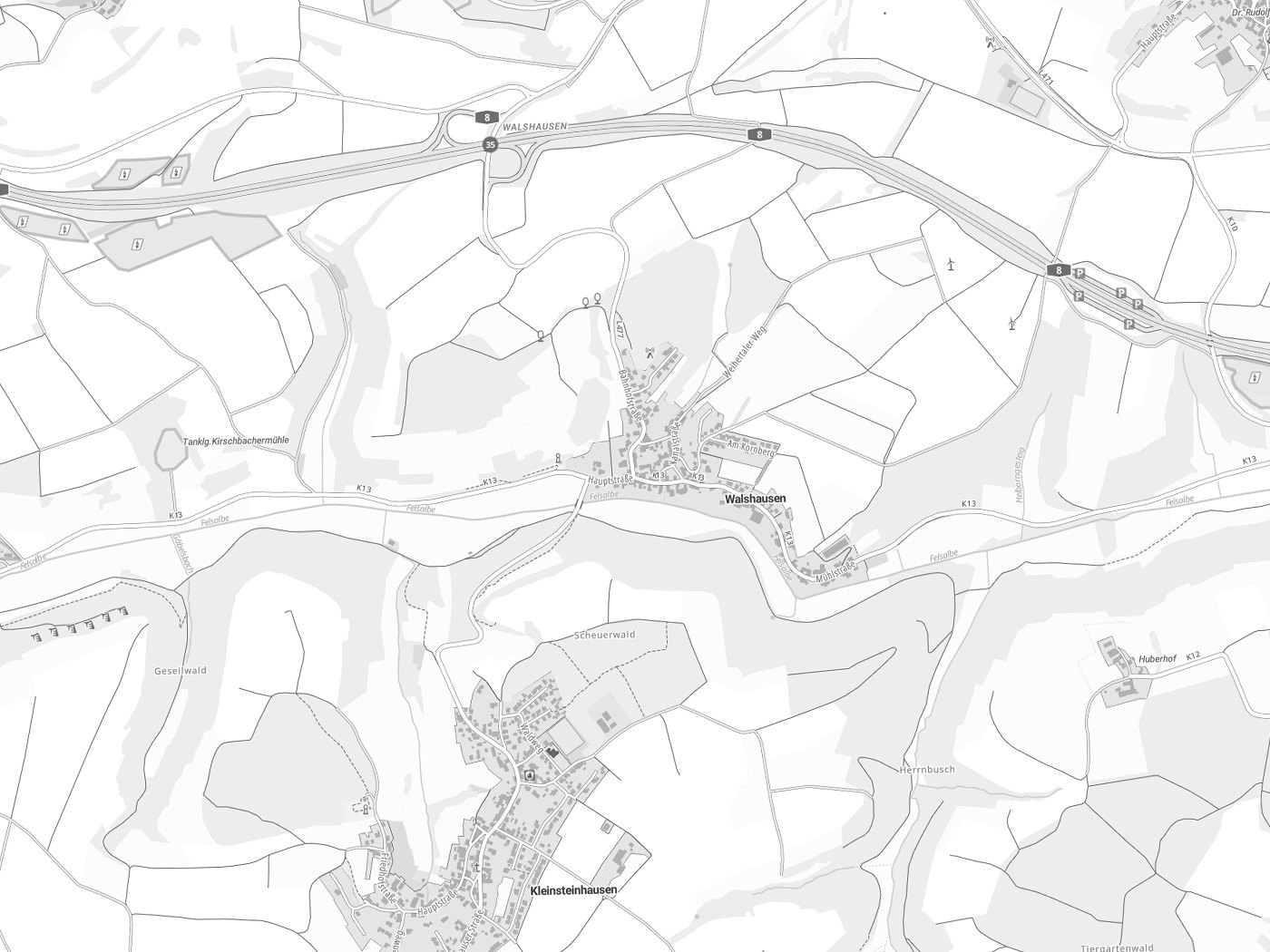 Kartenausschnitt Walshausen mit Gewässern