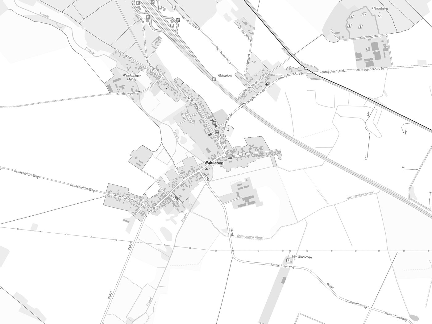 Kartenausschnitt Walsleben mit Gewässern