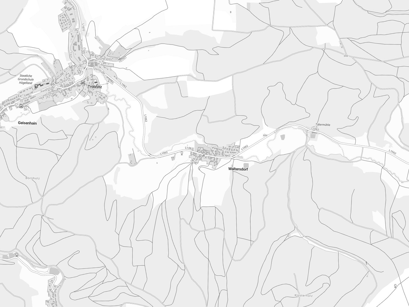 Kartenausschnitt Waltersdorf mit Gewässern