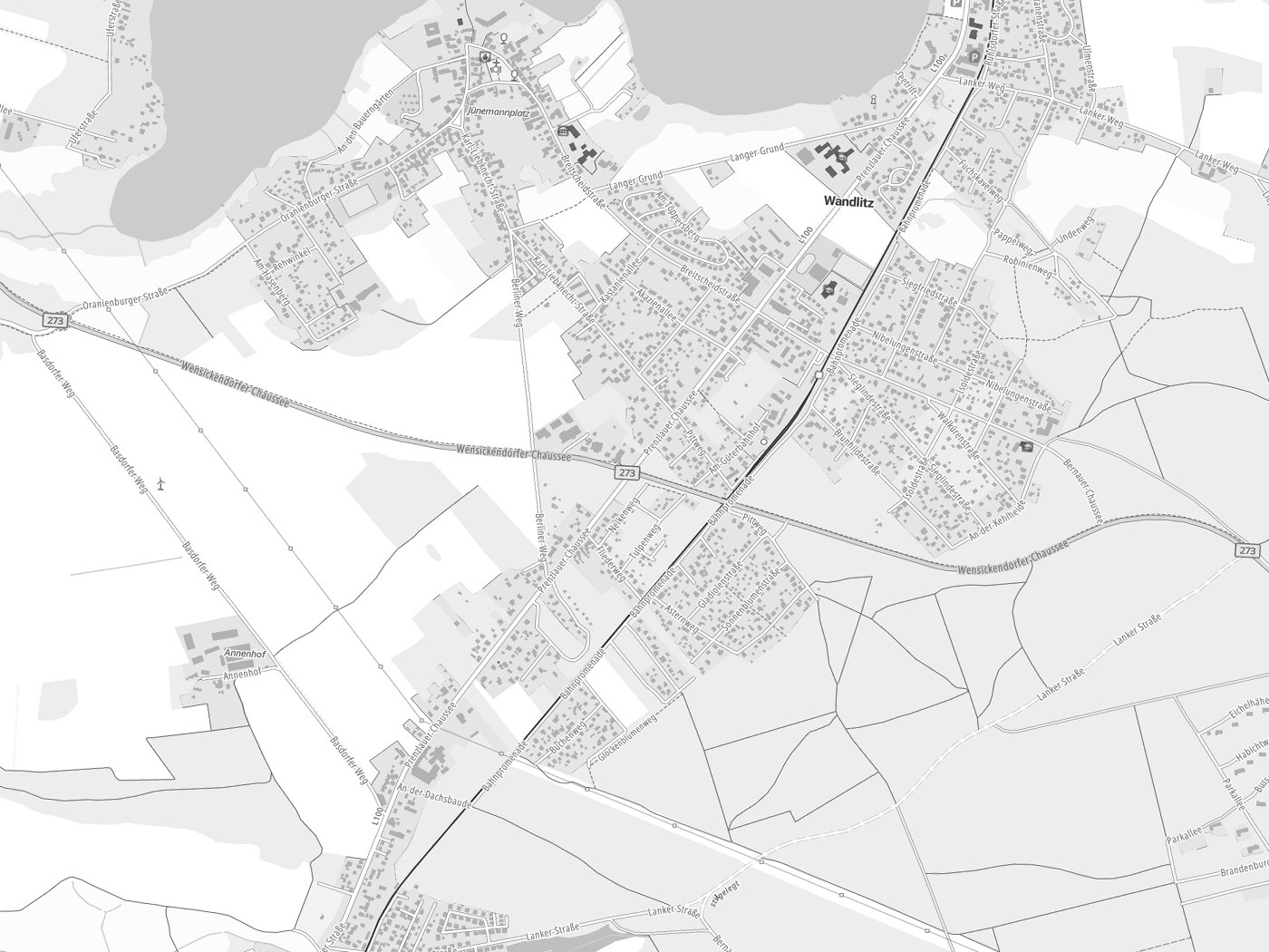 Kartenausschnitt Wandlitz mit Gewässern