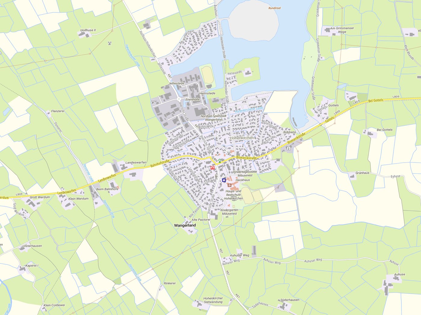 Kartenausschnitt Wangerland mit Gewässern